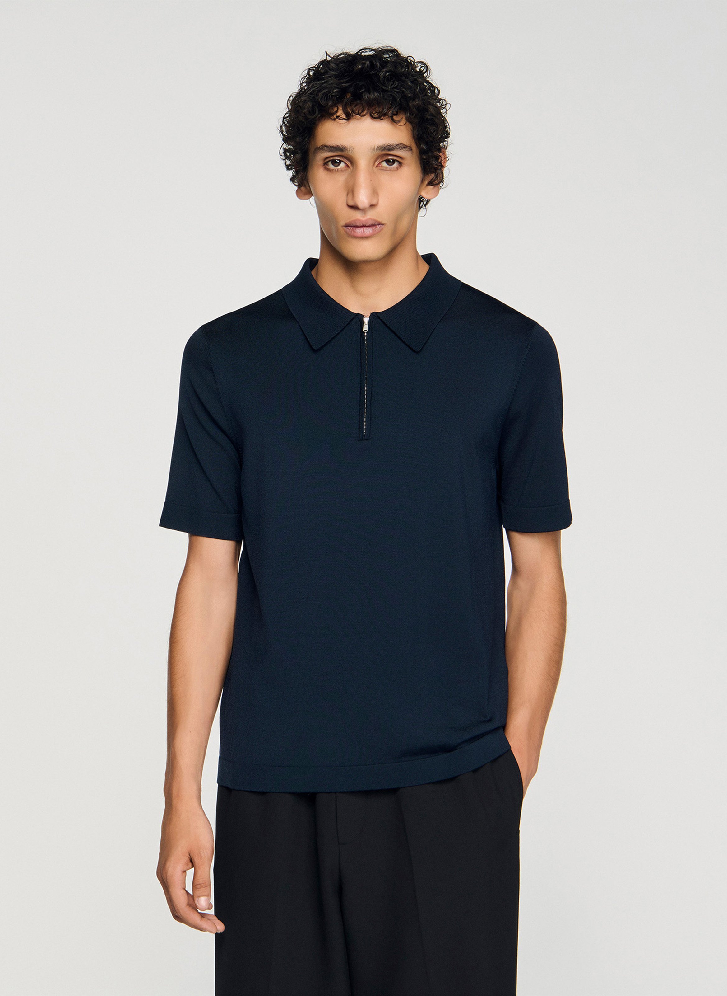 T-shirt manches courtes à col polo zippé SANDRO
