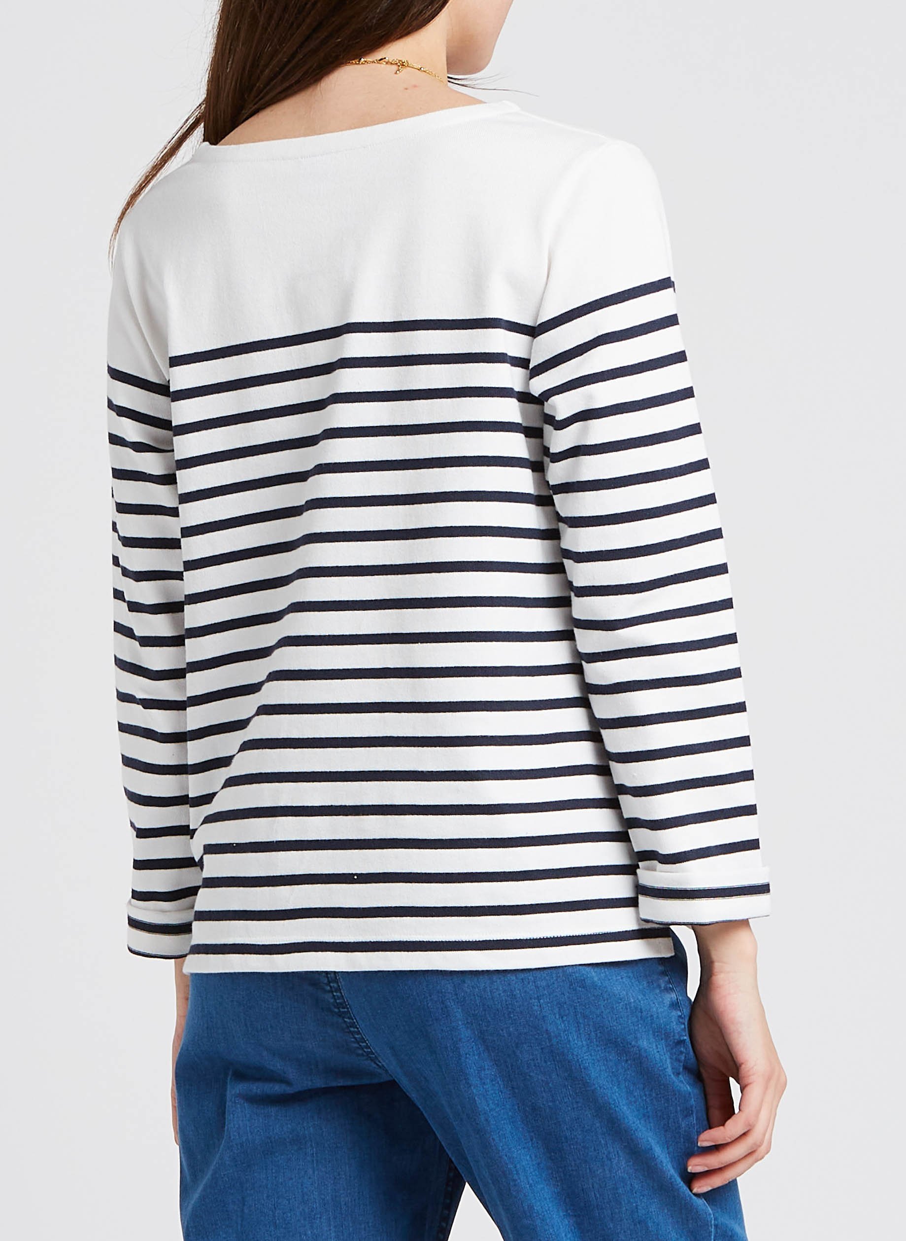 Tee-shirt col bateau marinière en coton PETIT BATEAU Blanc