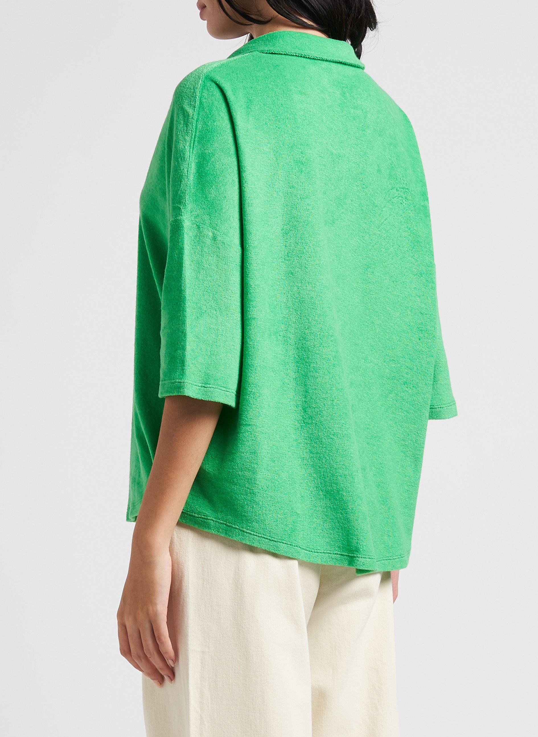 Top col classique en coton mélangé MAJESTIC FILATURES Vert