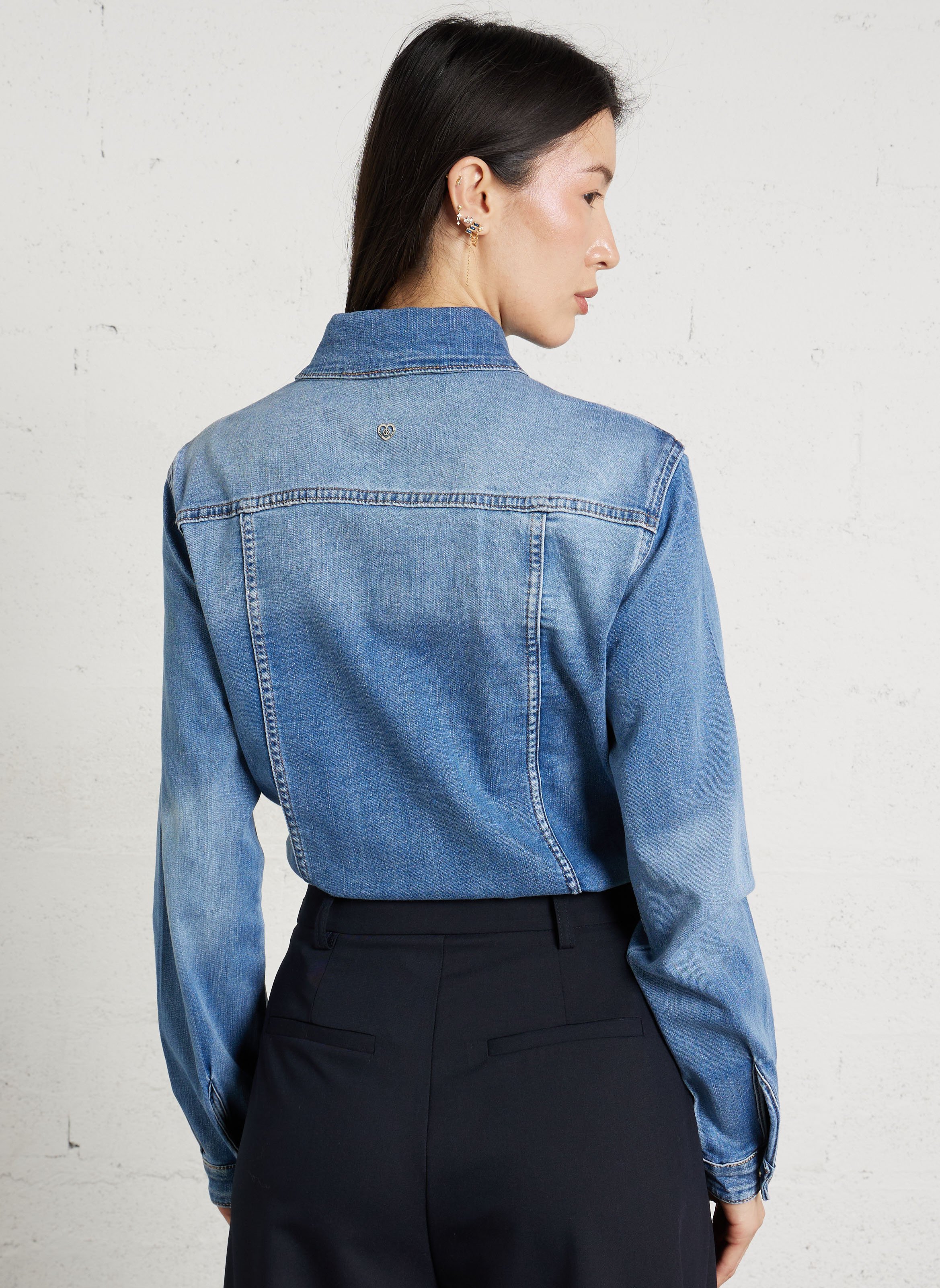 Chemise droite en jean boutonnée PLEASE Bleu