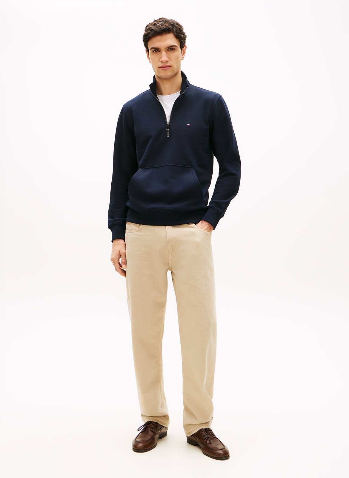 Pull droit col montant en coton Bleu