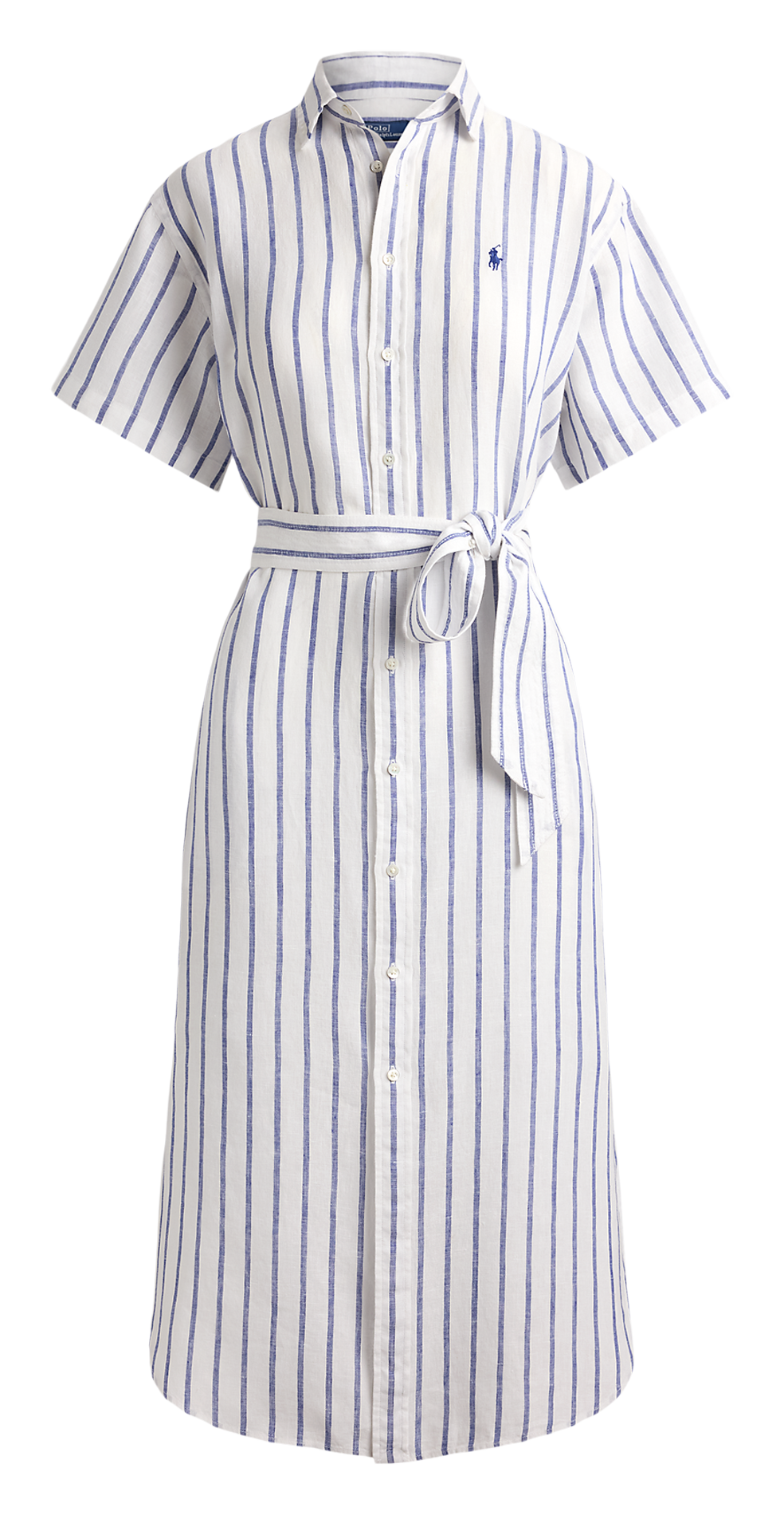 Midi-jurk met strepen en ceintuur van linnen POLO RALPH LAUREN Blauw