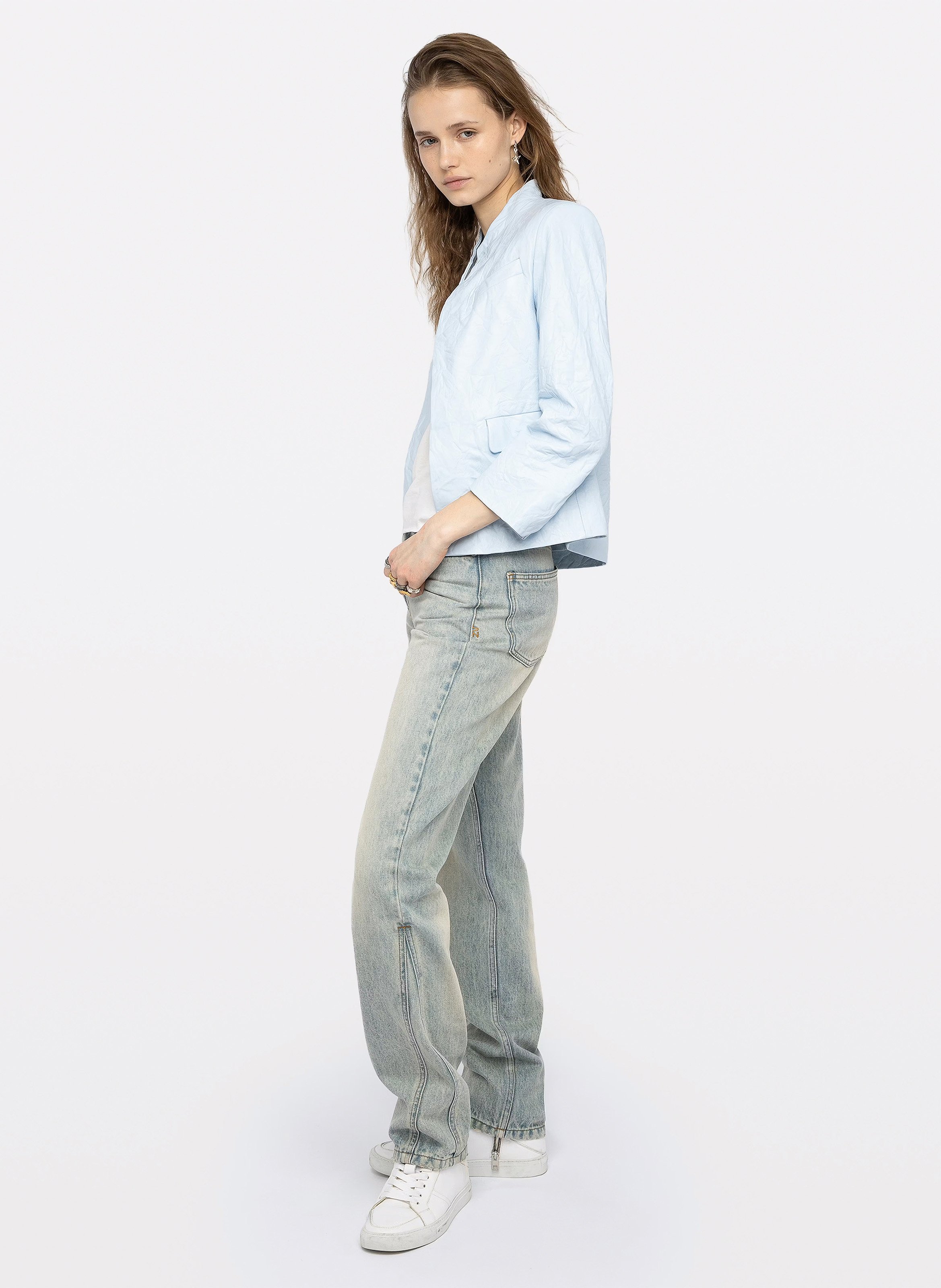 Blouson col rond en cuir ZADIG&VOLTAIRE Blue