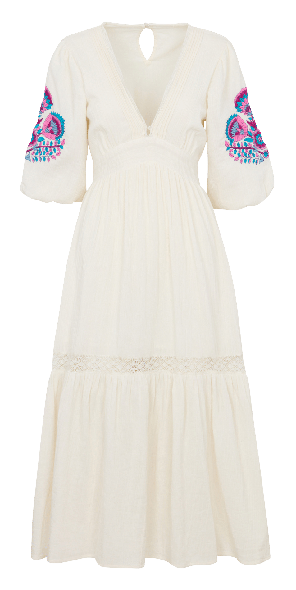 Lange getailleerde jurk van biologisch katoen LOUISE MISHA Wit