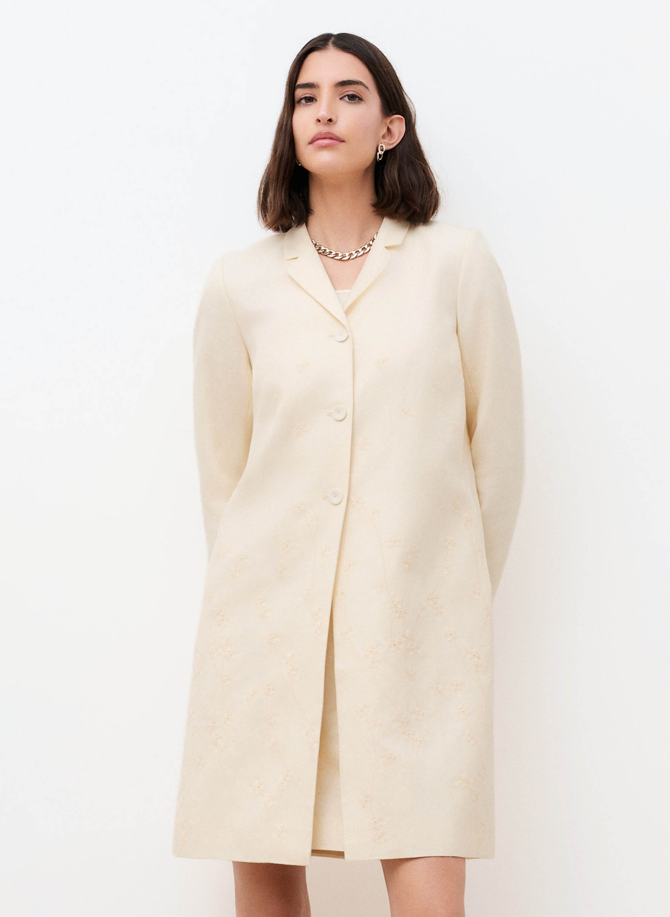 Veste col tailleur en coton mélangé CAROLL Beige
