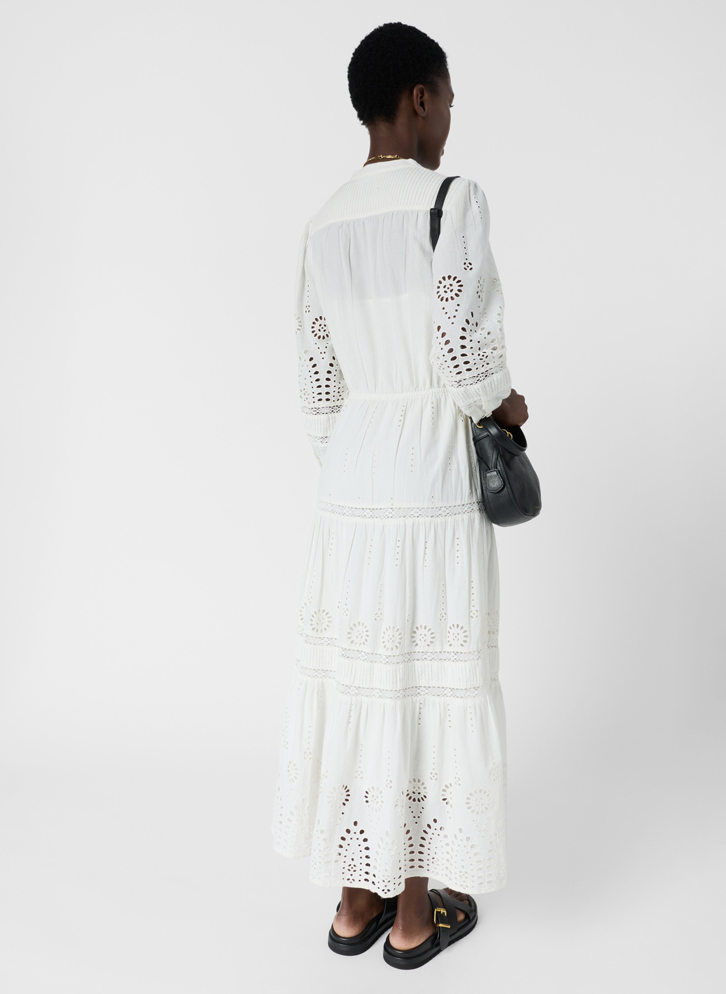 Robe longue col rond en coton brodé GERARD DAREL Beige