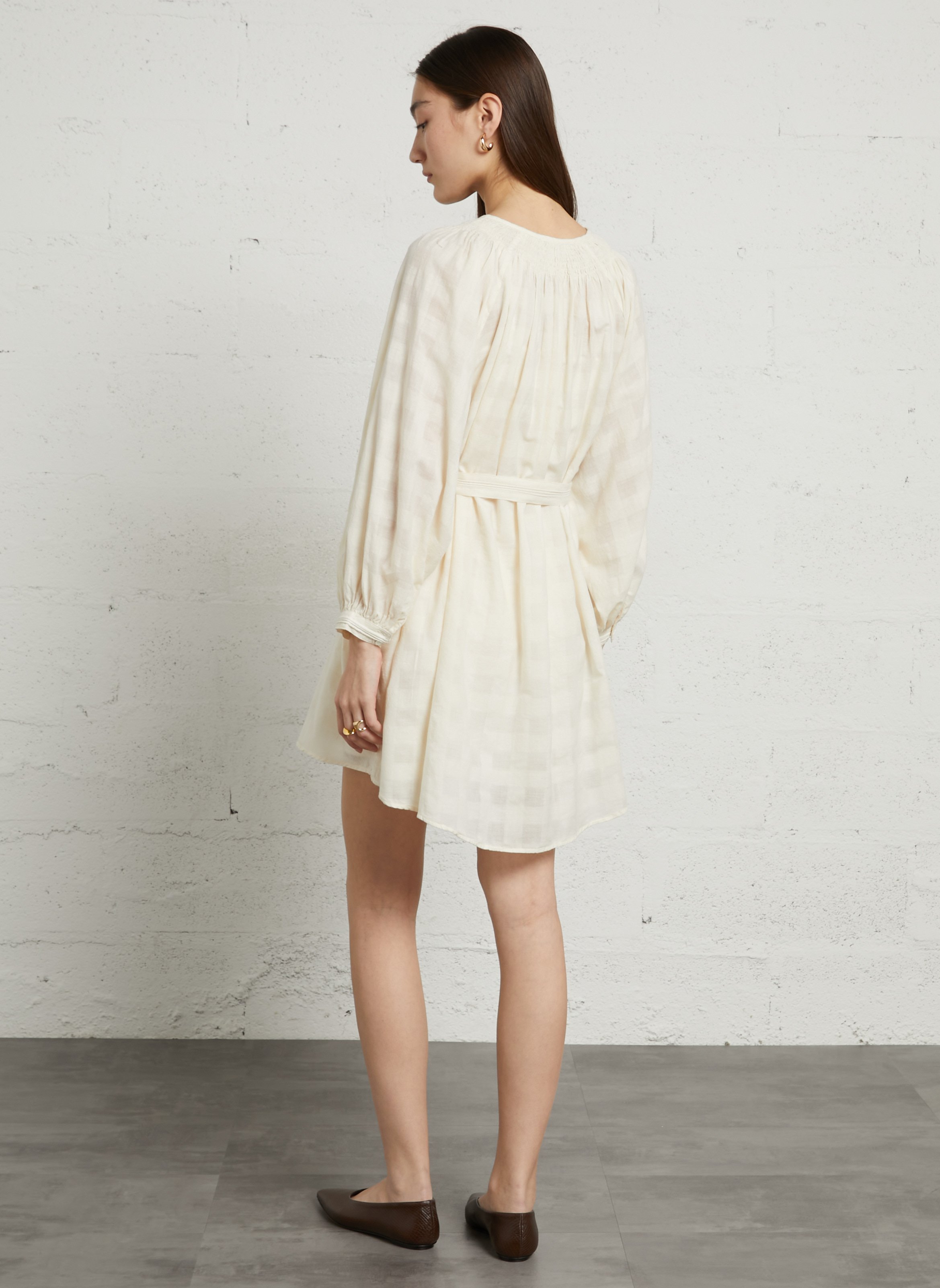 Loose checkered belted dress BELLEPIECE Beige