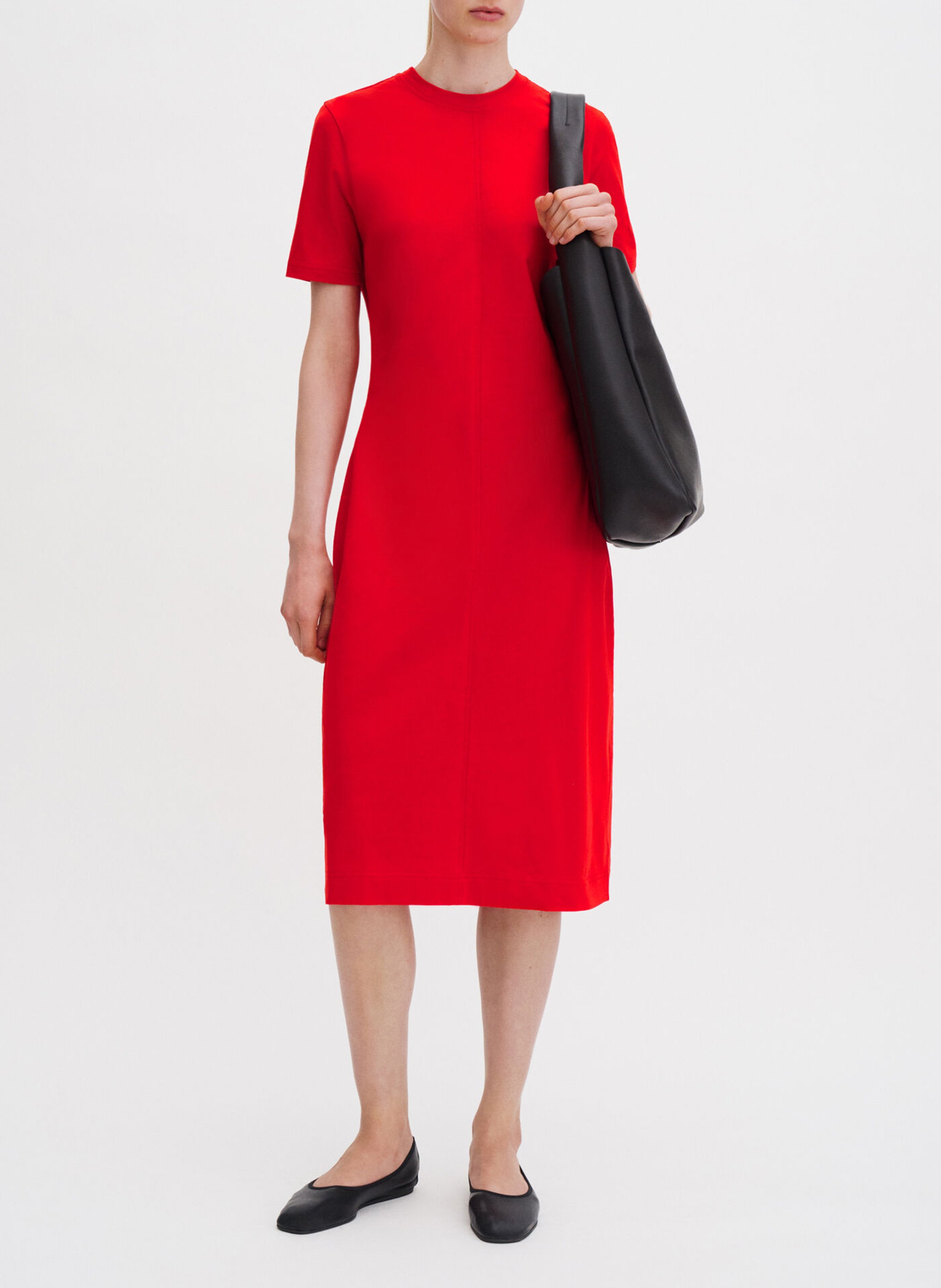 Vestido midi recto cuello redondo liso FILIPPA K Rojo