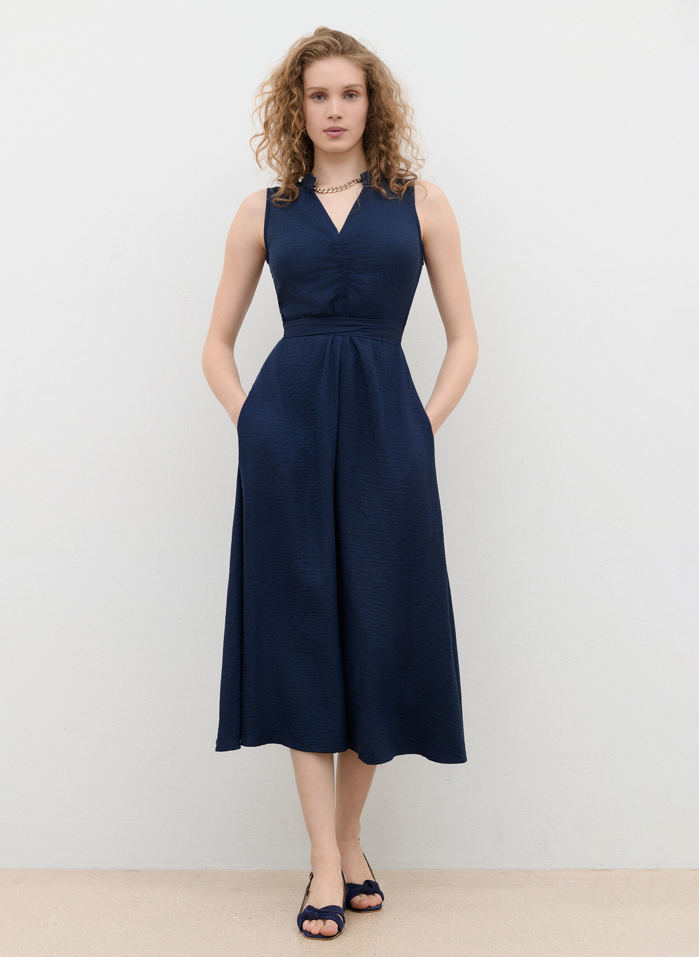 Robe midi évasée à ceinture CAROLL Bleu
