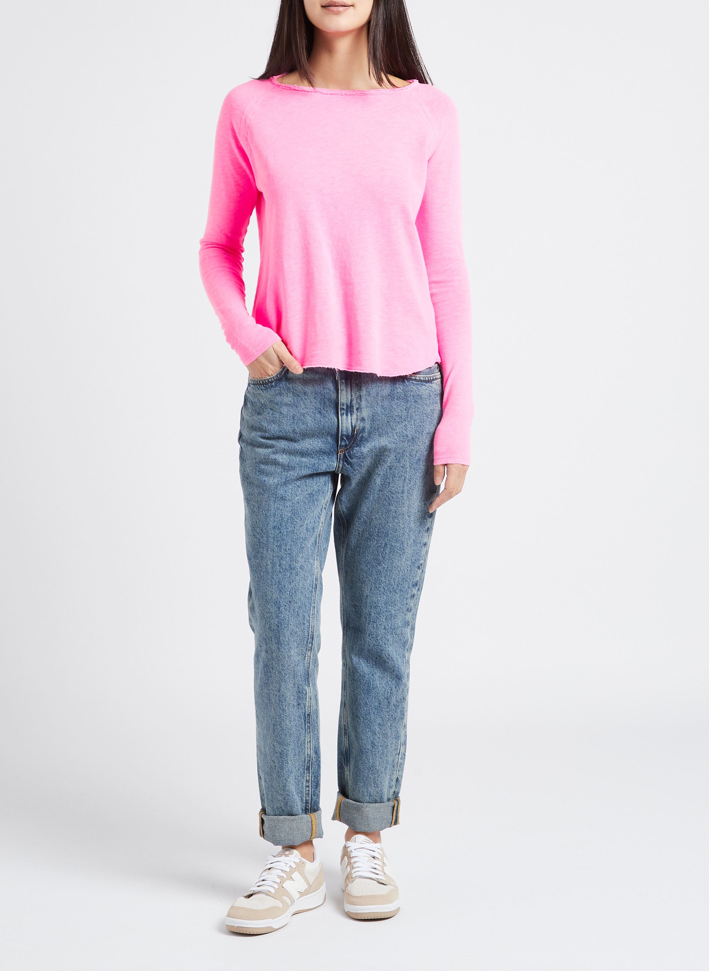 Baumwoll-T-Shirt mit U-Boot-Ausschnitt AMERICAN VINTAGE Rosa