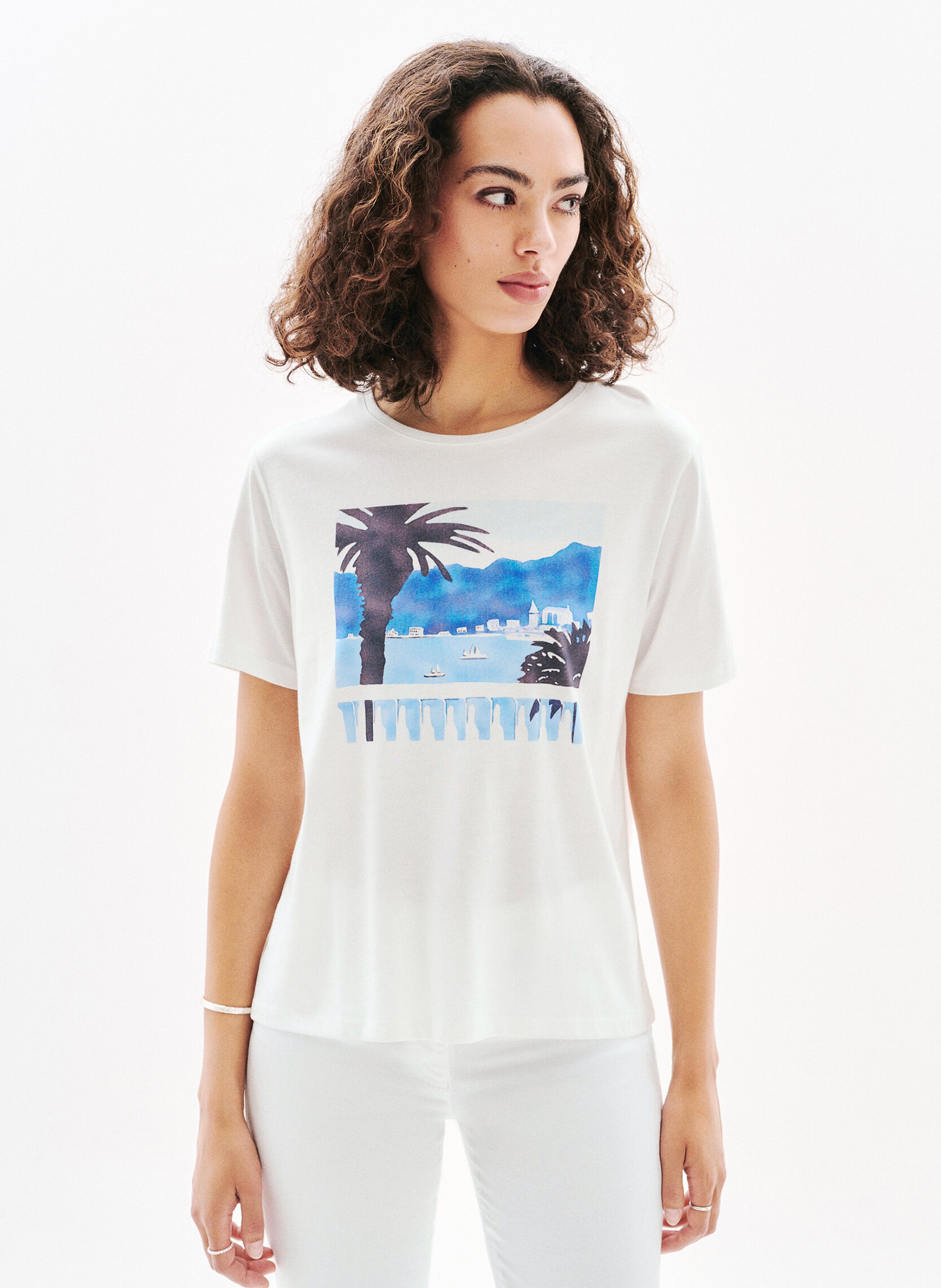 Tee-shirt droit à imprimé avant CAROLL Beige