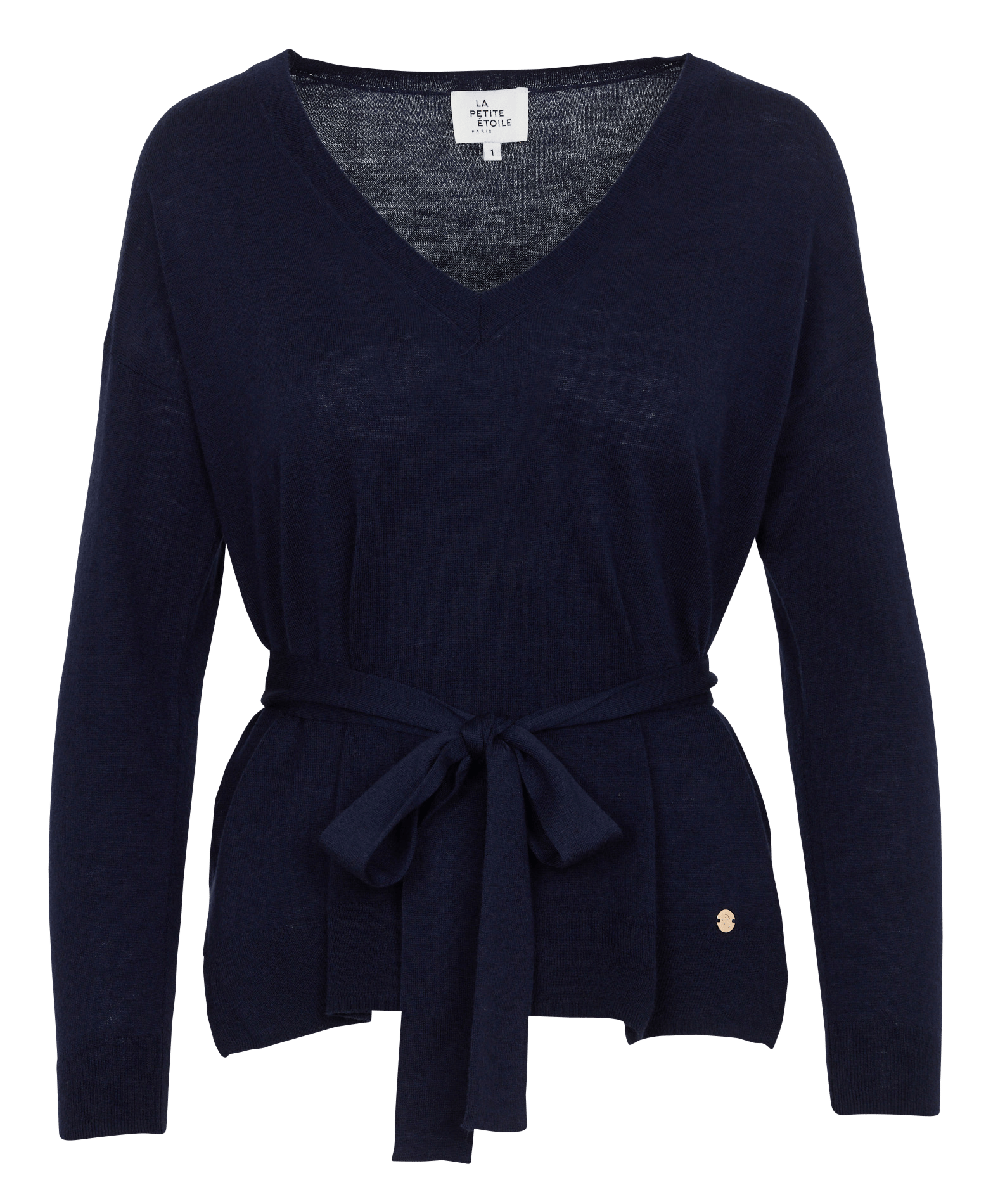 Straight V-neck sweater with tie LA PETITE ETOILE Blue