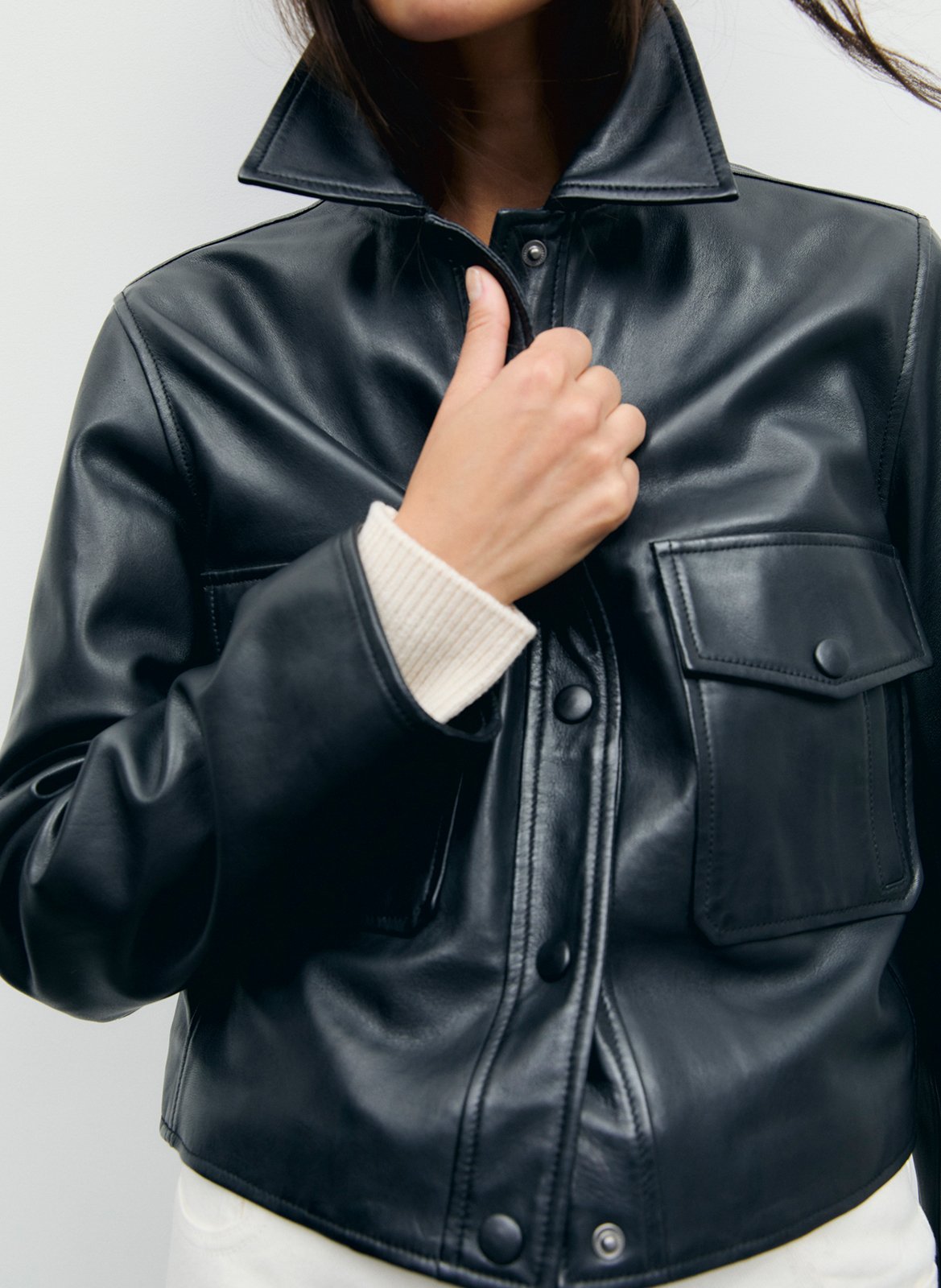 Veste droite col classique en cuir GERARD DAREL Noir