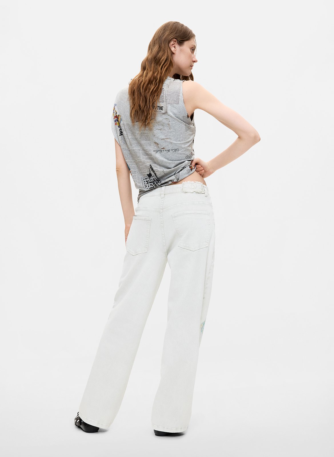 Jean large en coton mélangé imprimé DESIGUAL Blanc