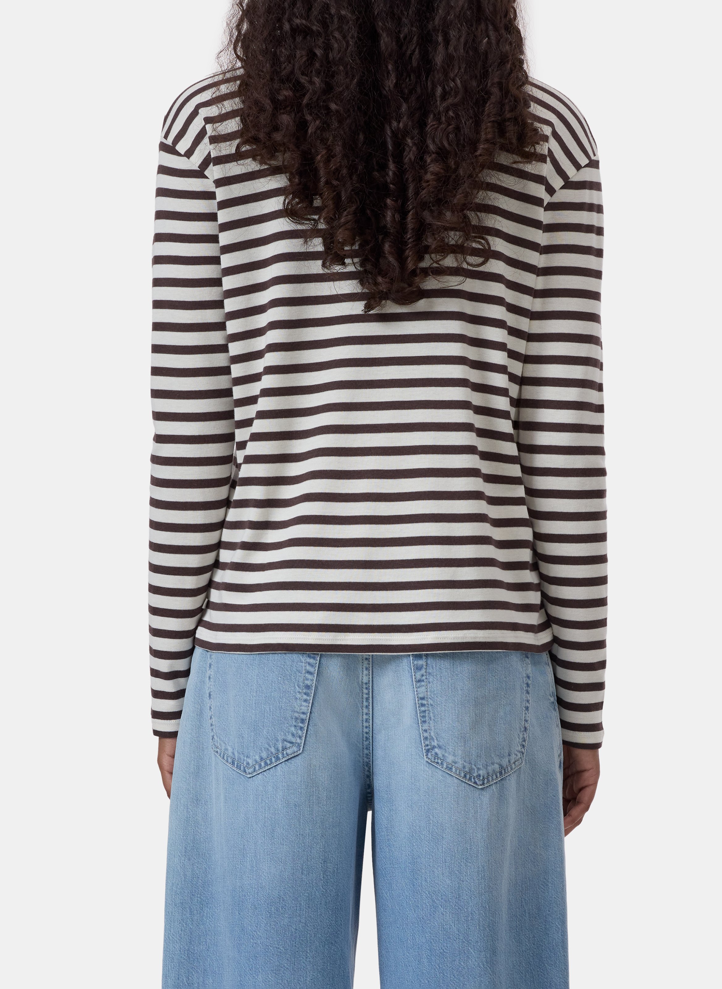 Round-neck striped cotton-blend T-shirt CLOSED Brown