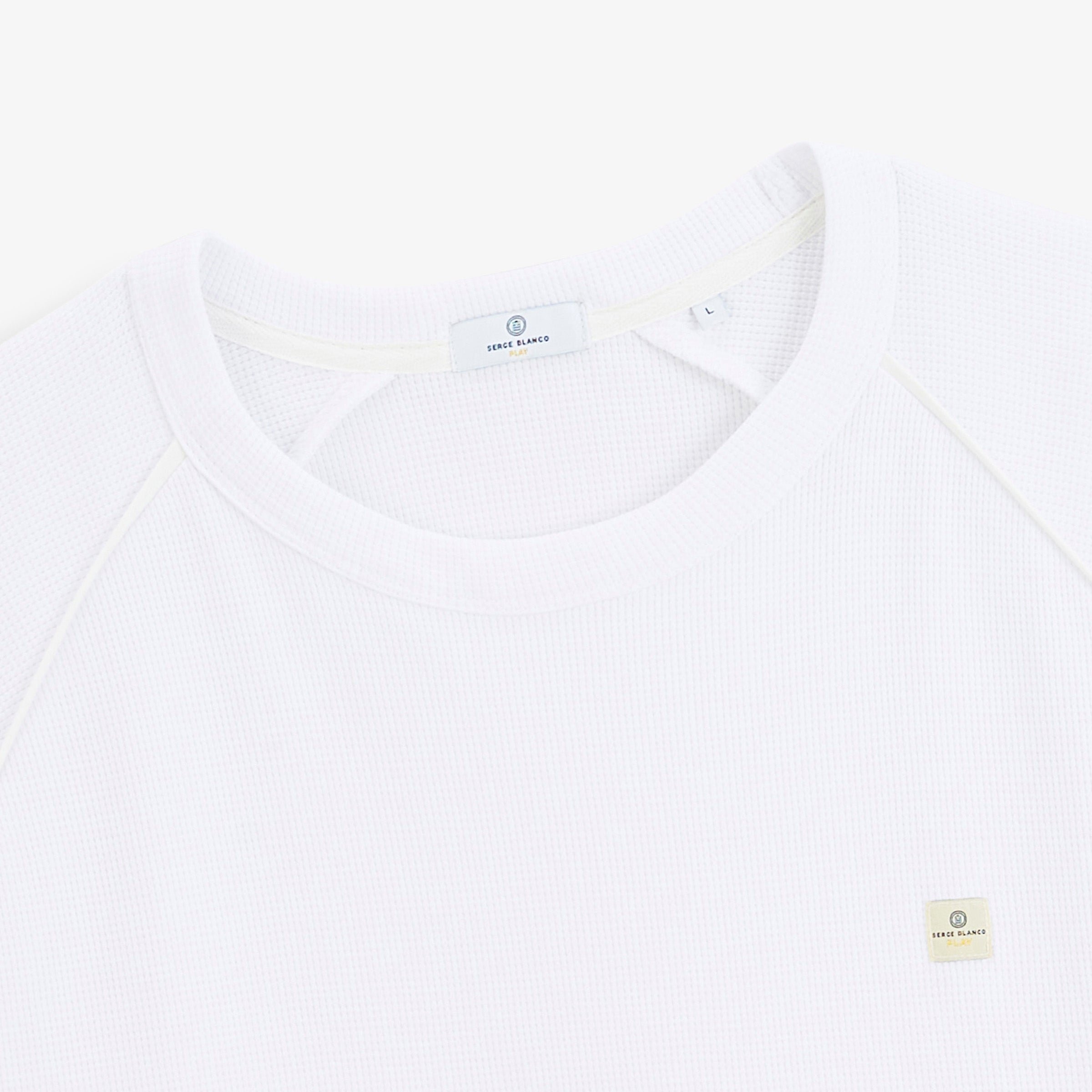 Long-sleeve waffled cotton round neck white t-shirt by sbplay SERGE BLANCO White
