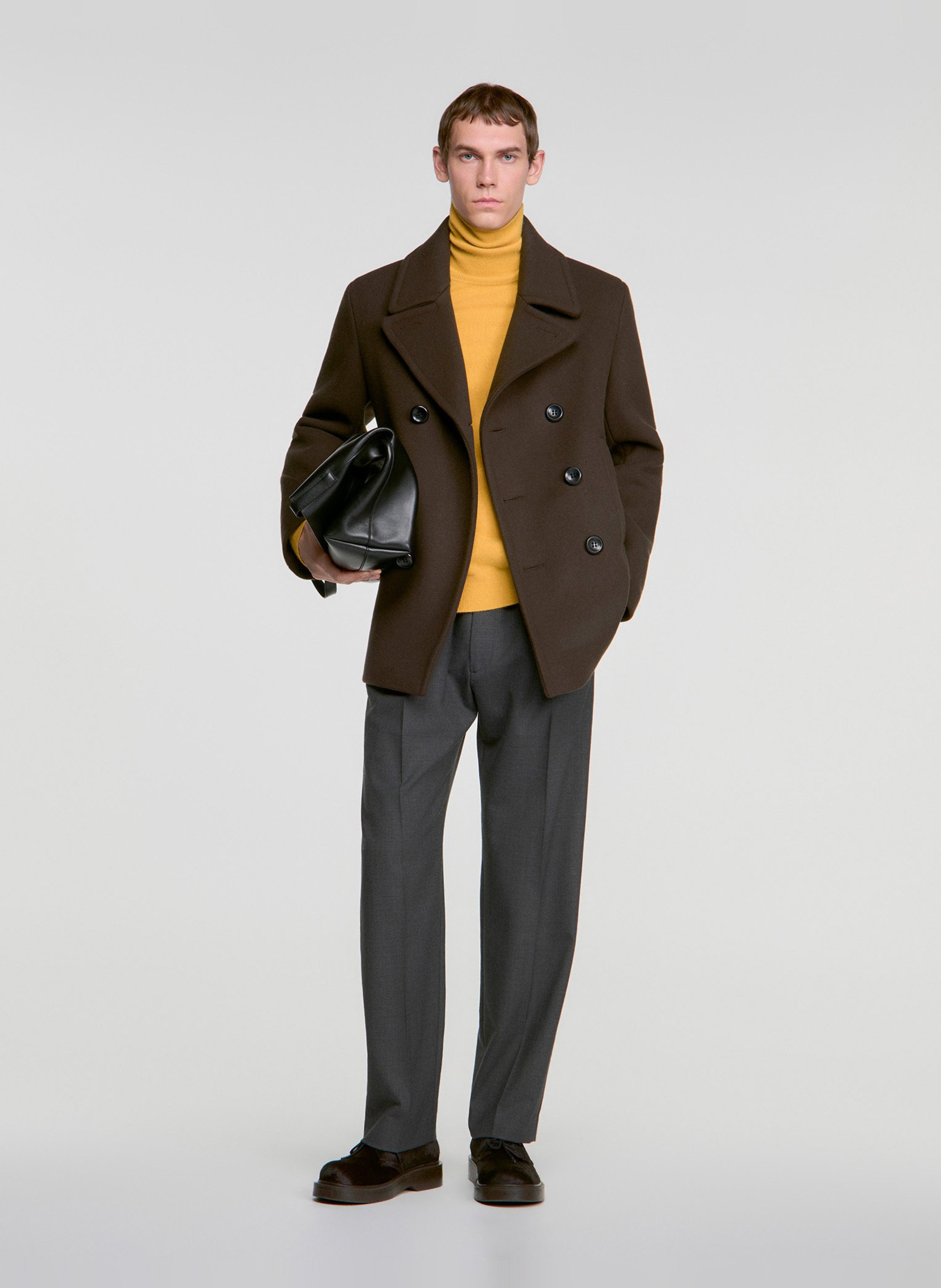 Manteau col tailleur en laine mélangée SANDRO Marron