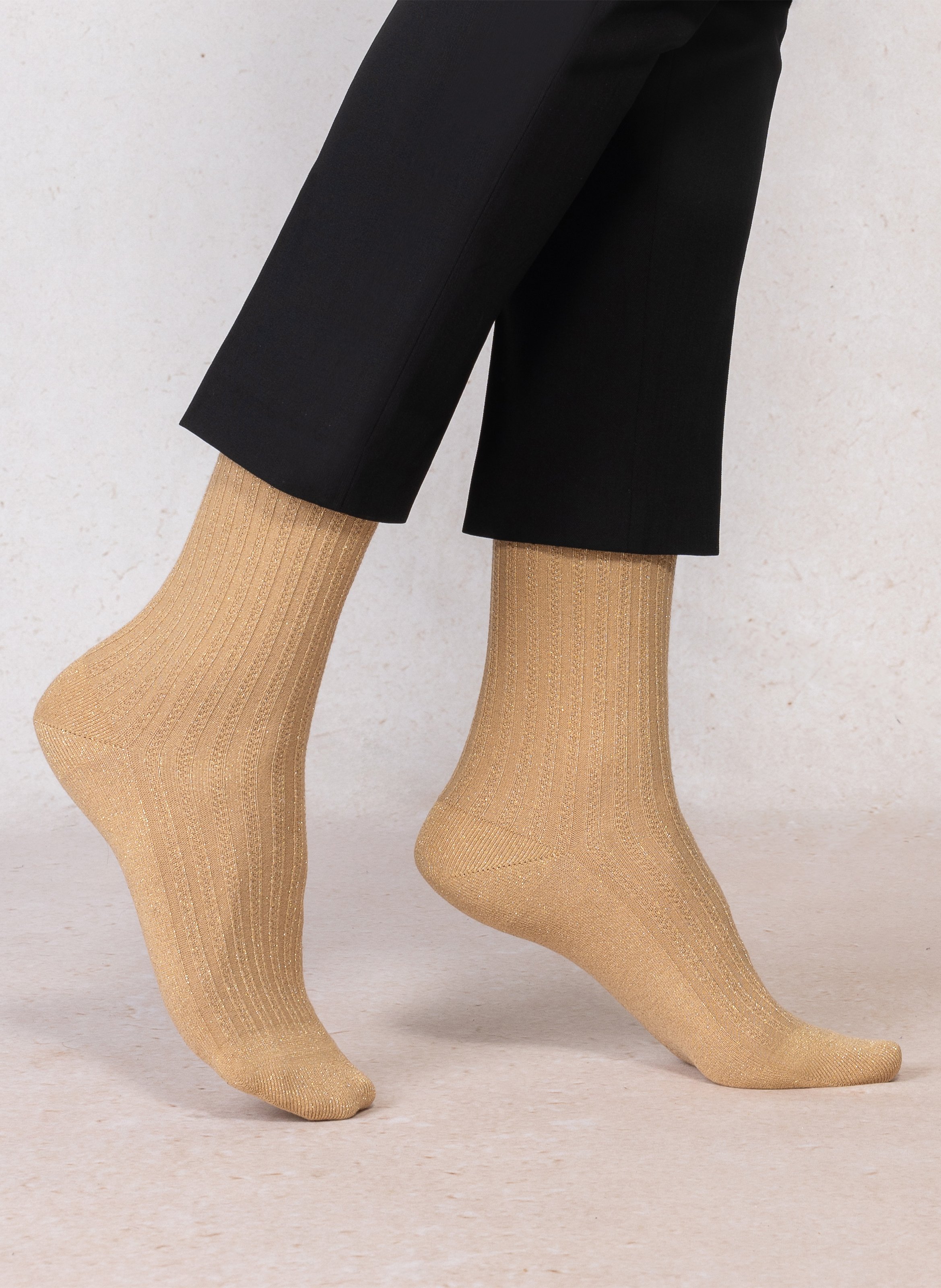 Ribbed cotton-blend socks BLEUFORET Beige