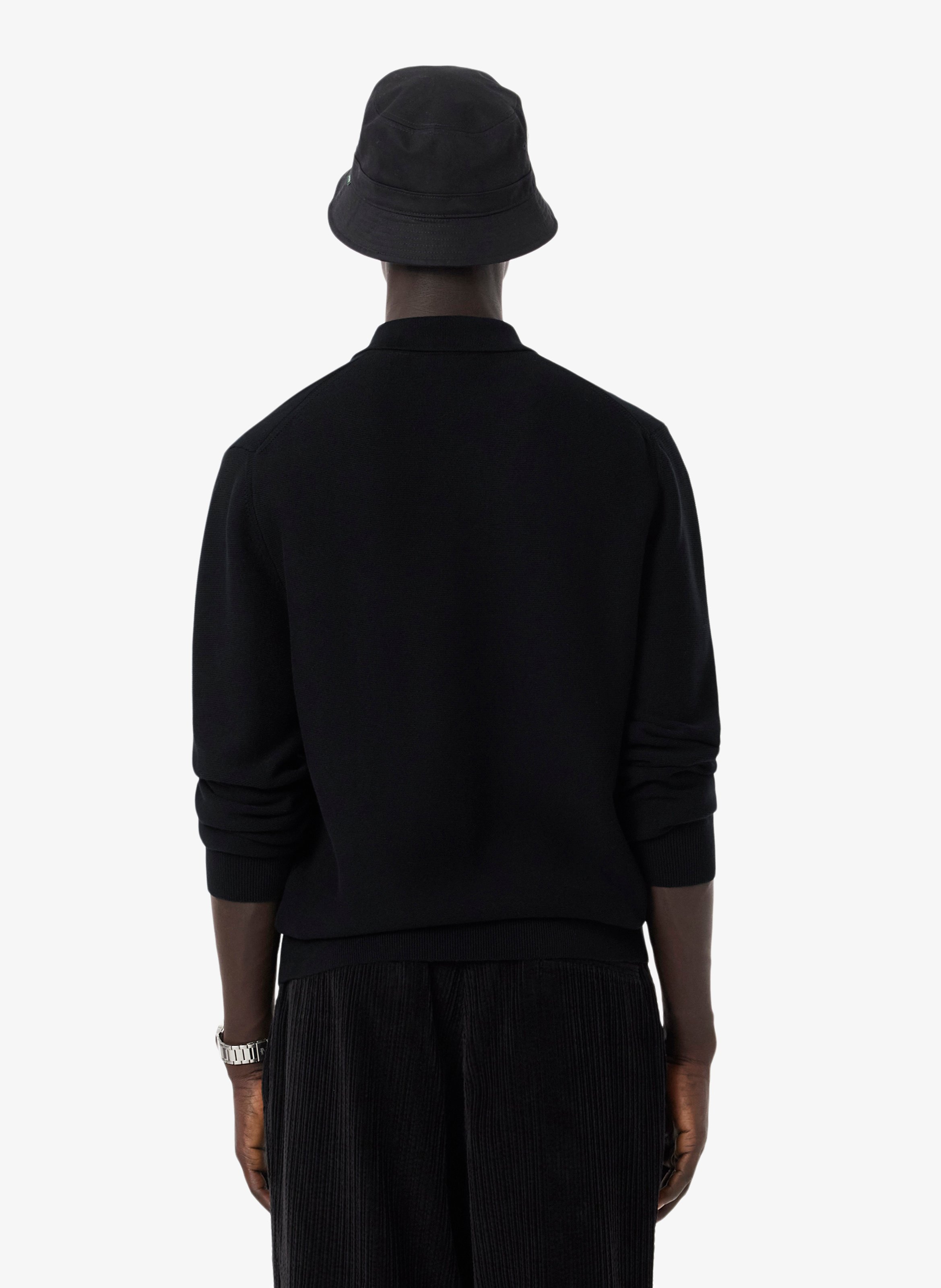 Straight fit long-sleeved cotton polo LACOSTE Black