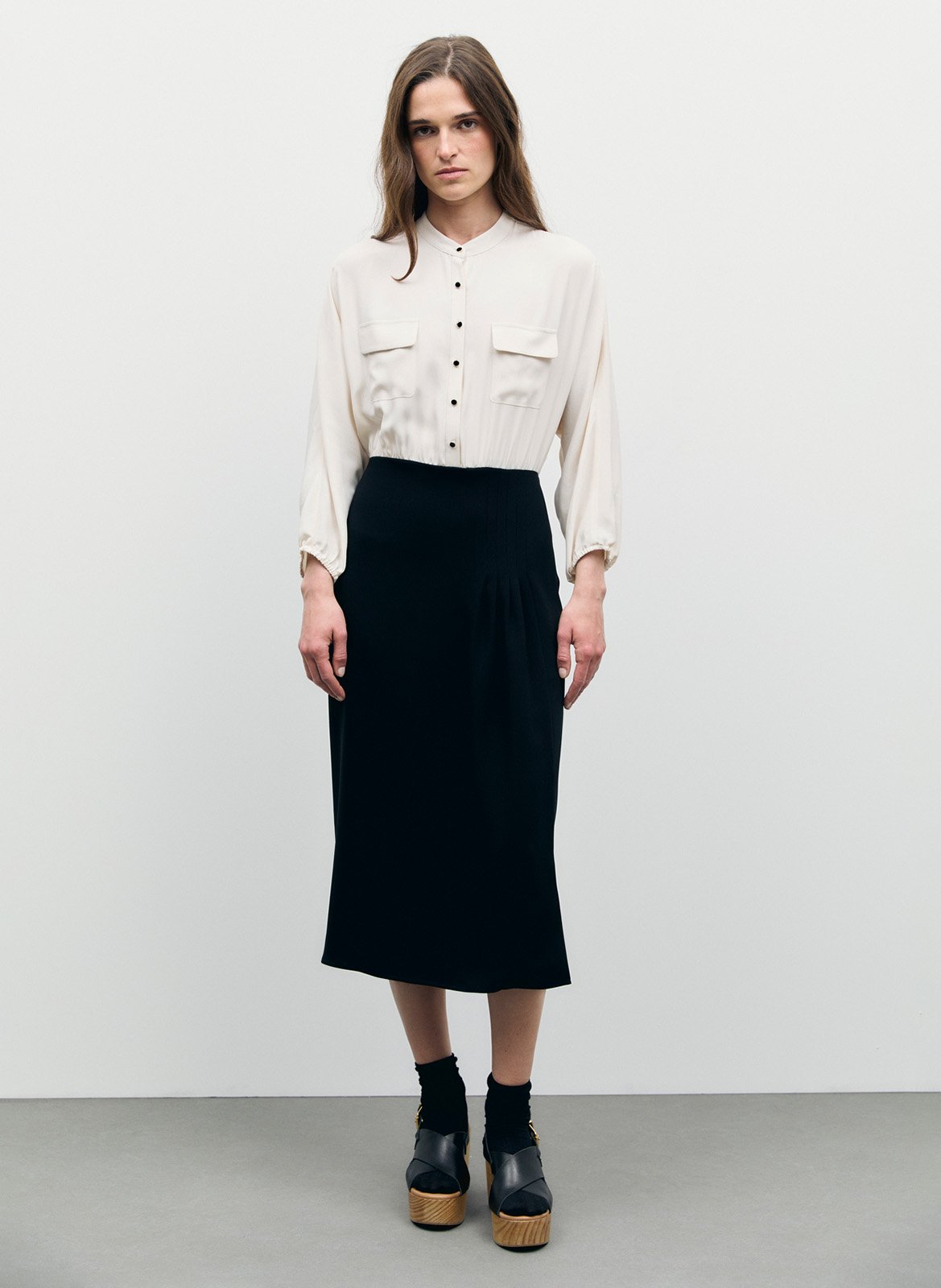Langes zweifarbiges Kleid mit Rundhalsausschnitt GERARD DAREL Schwarz