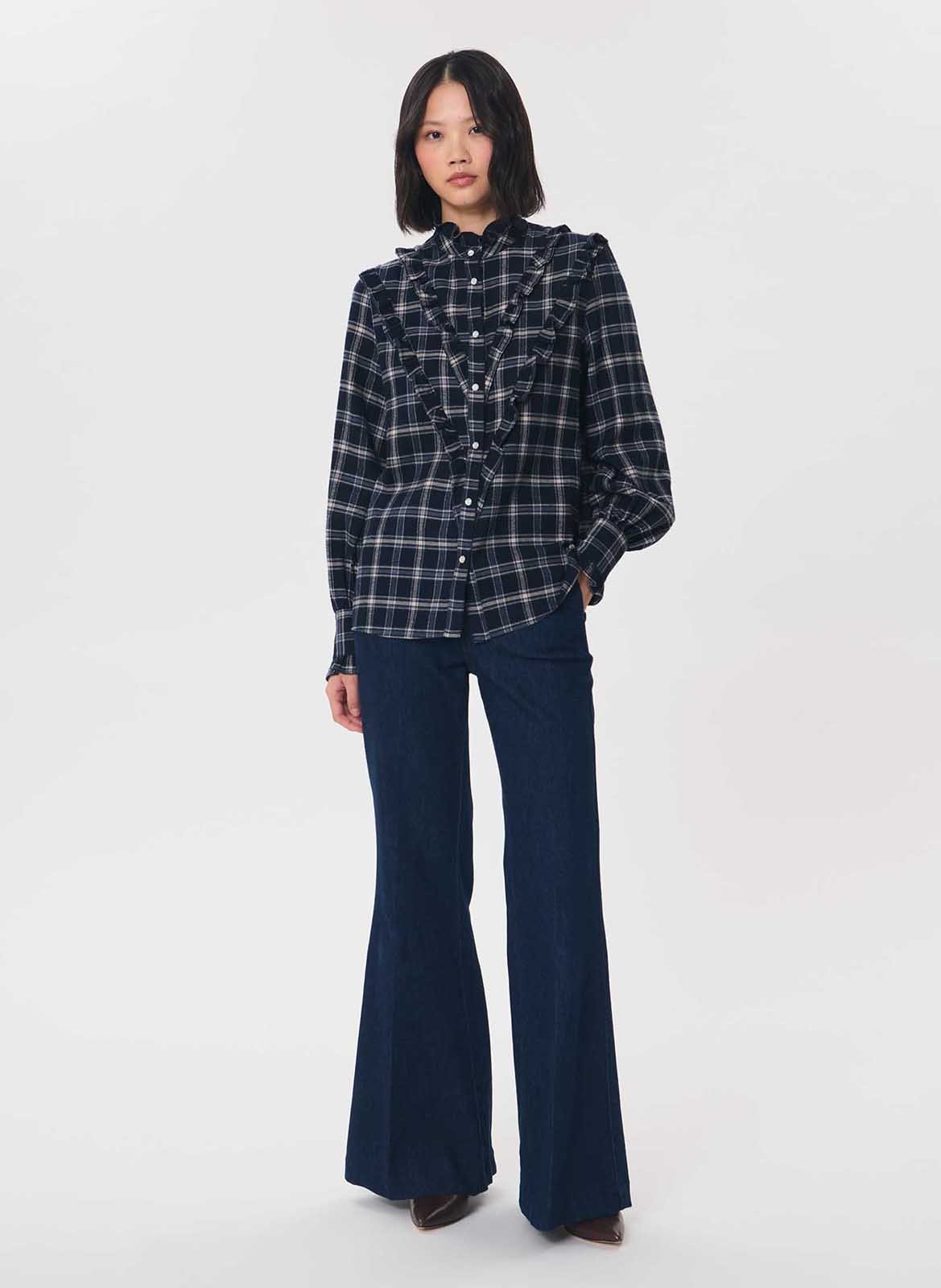 Chemise droite à carreaux en coton mélangé TARA JARMON Bleu
