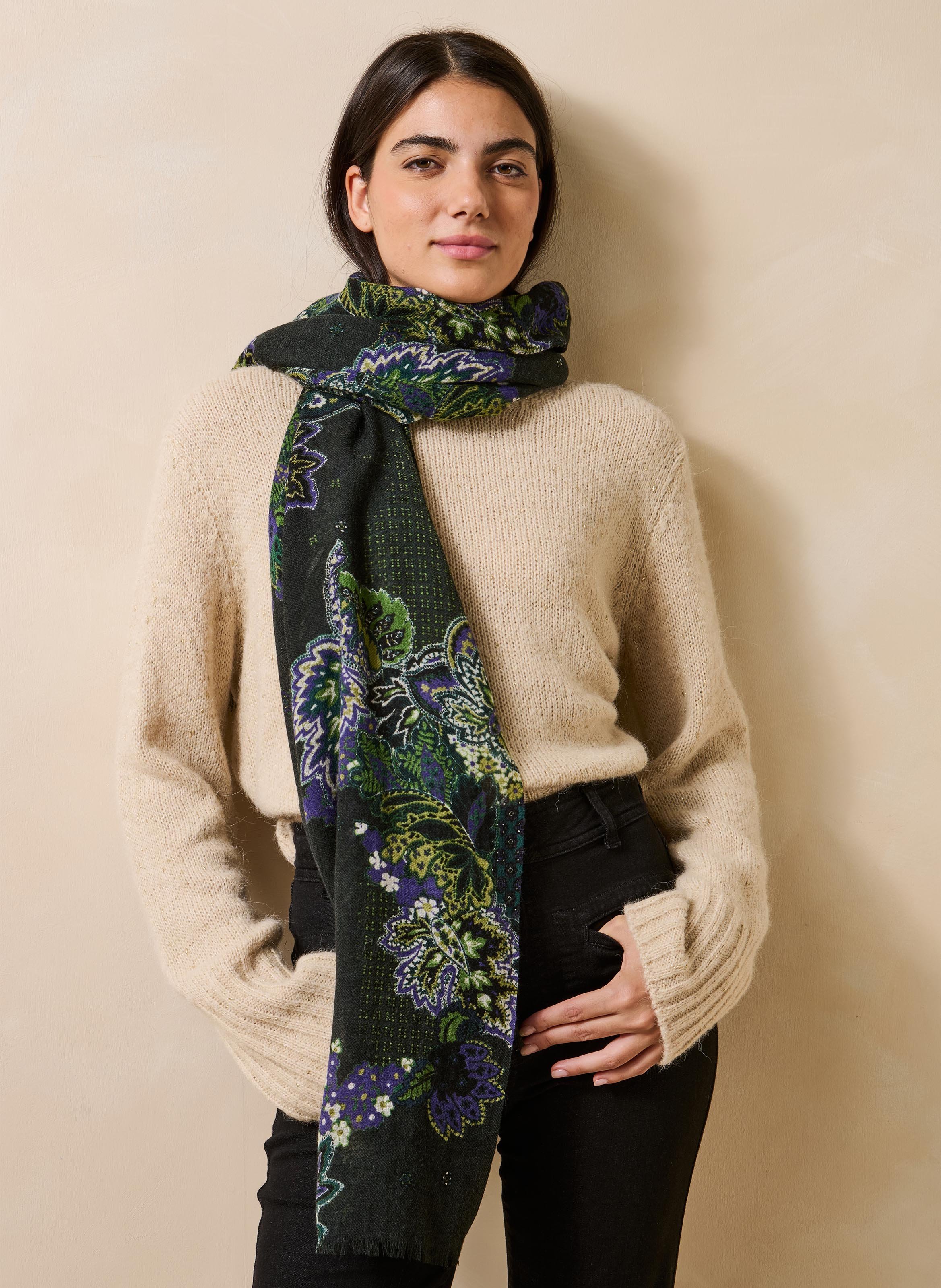 Printed wool scarf LA FEE MARABOUTEE Green