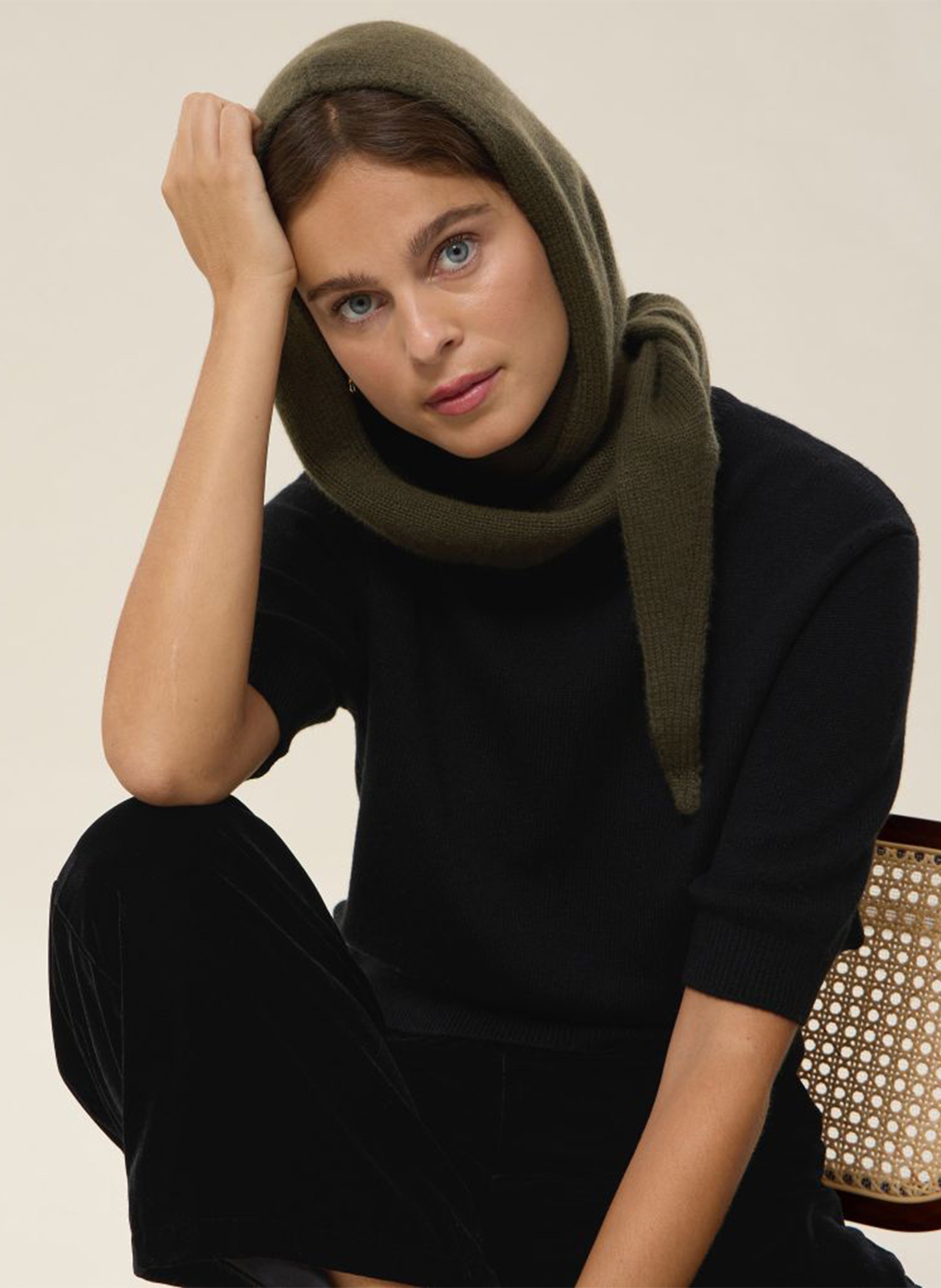 Cagoule à nouer en cachemire HIRCUS Kaki