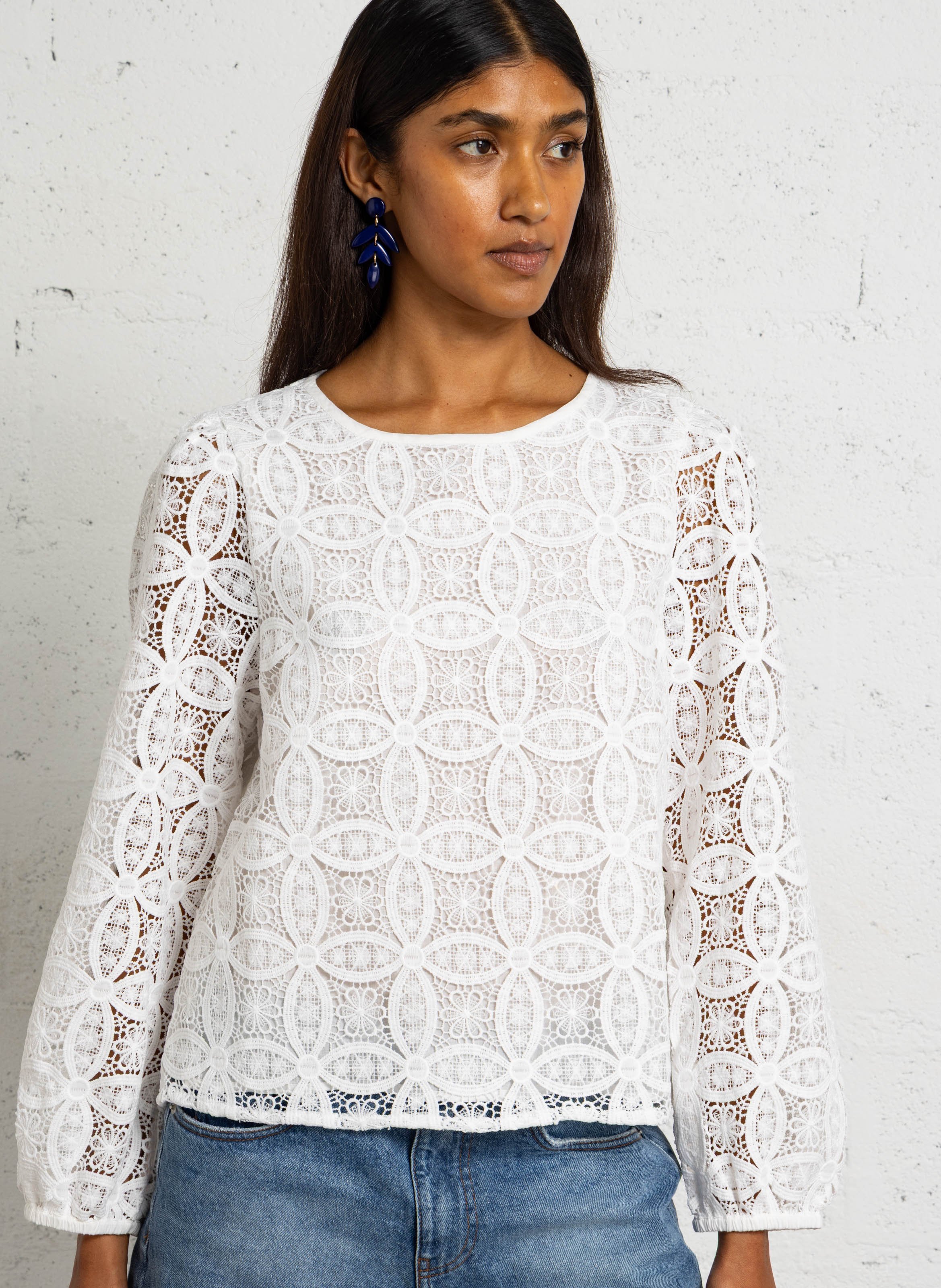 Long-sleeve lace top MAISON 123 White