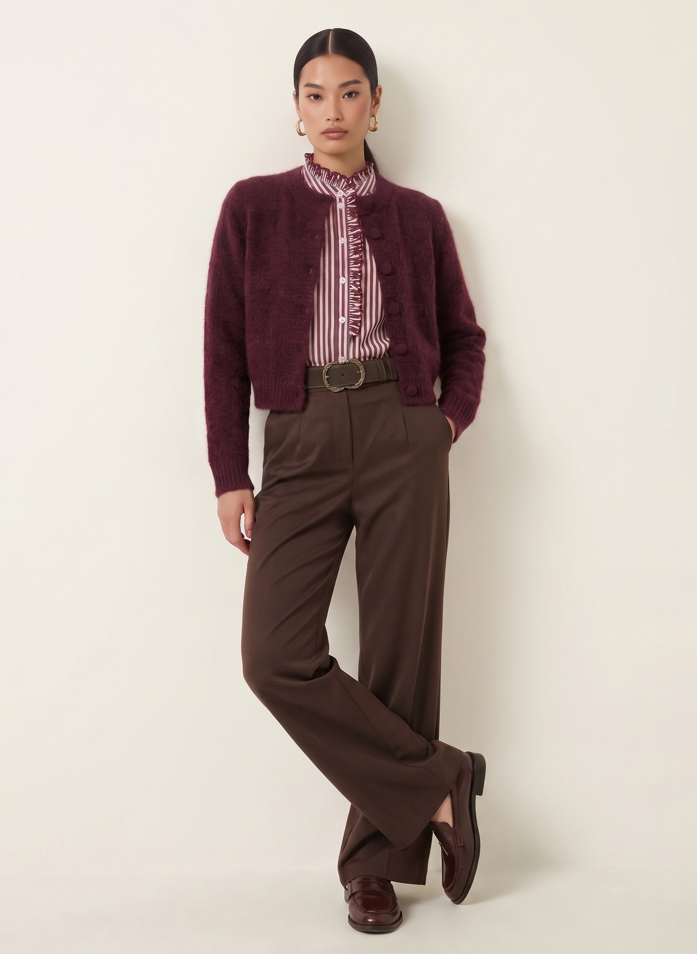 Gerade geschnittene Strickjacke mit Rundhalskragen KOOKAI Rot