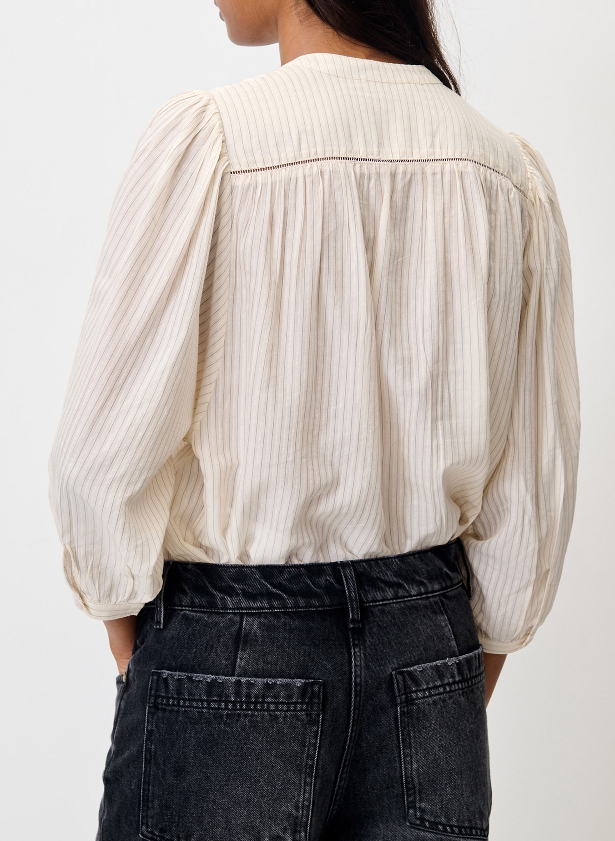 Weite Bluse aus Baumwoll-Mix mit Mao-Kragen SESSUN Beige