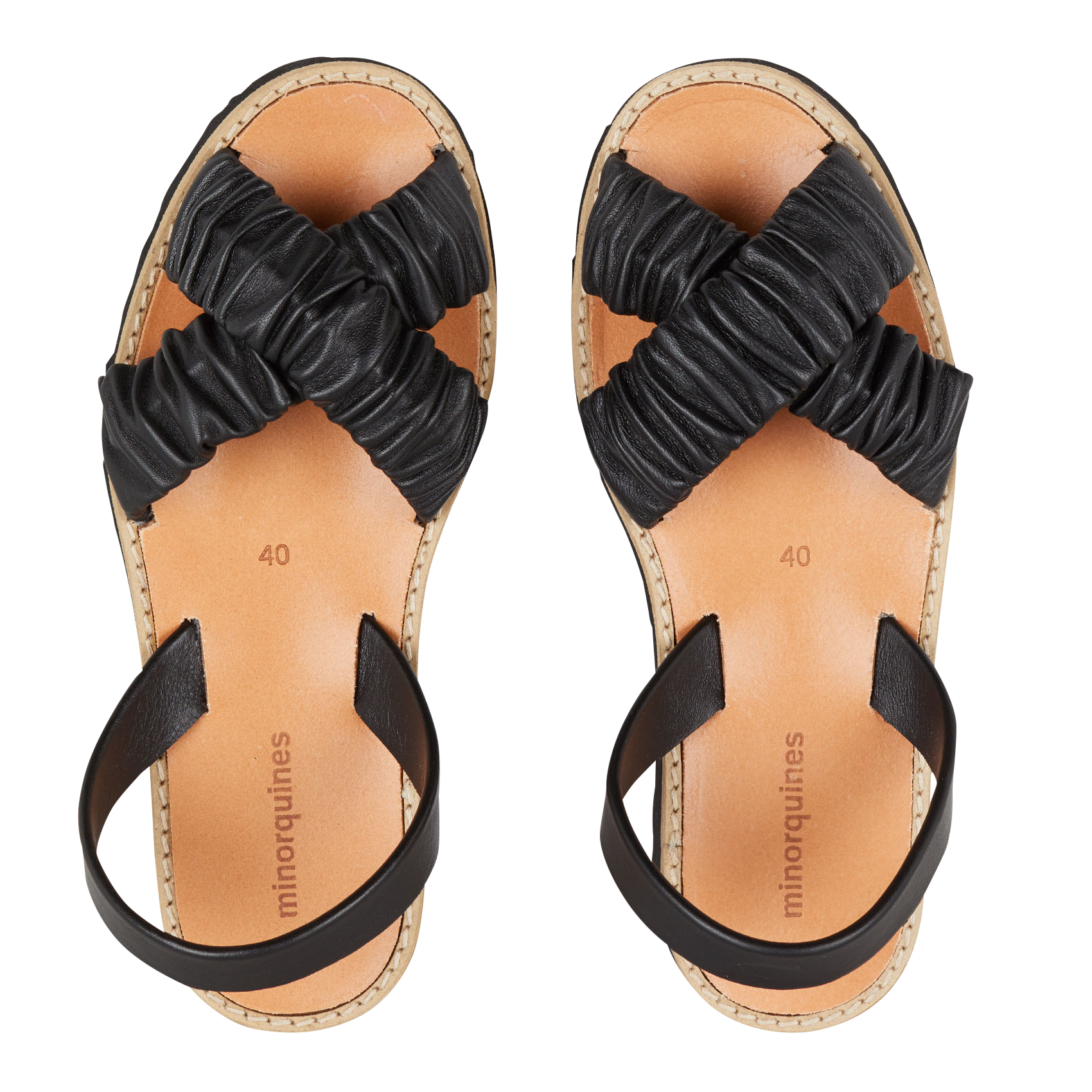 Gladde, leren sandalen met geplooide riempjes MINORQUINES Zwart