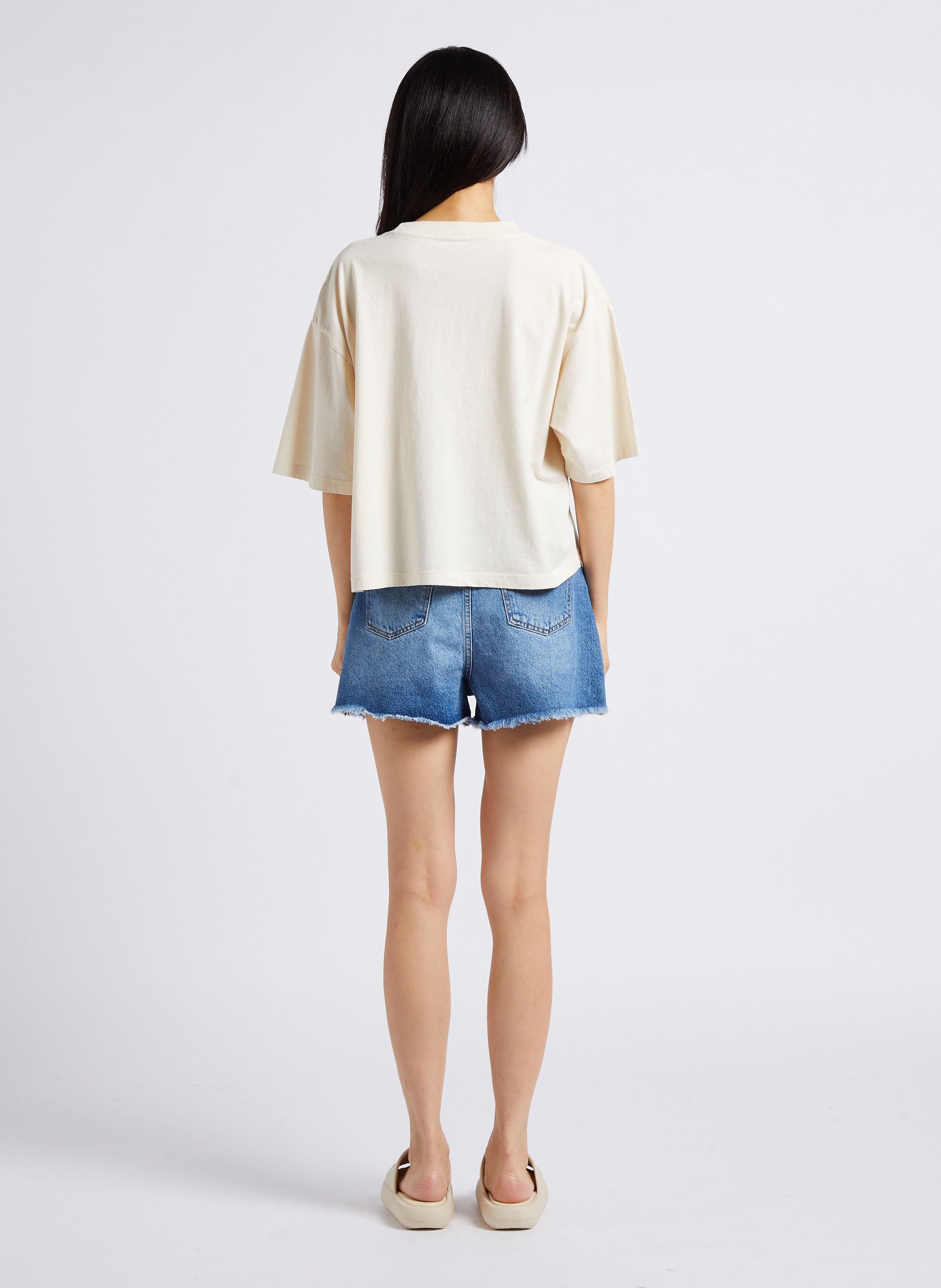 Short en denim taille haute en coton  ACQUAVERDE Bleu