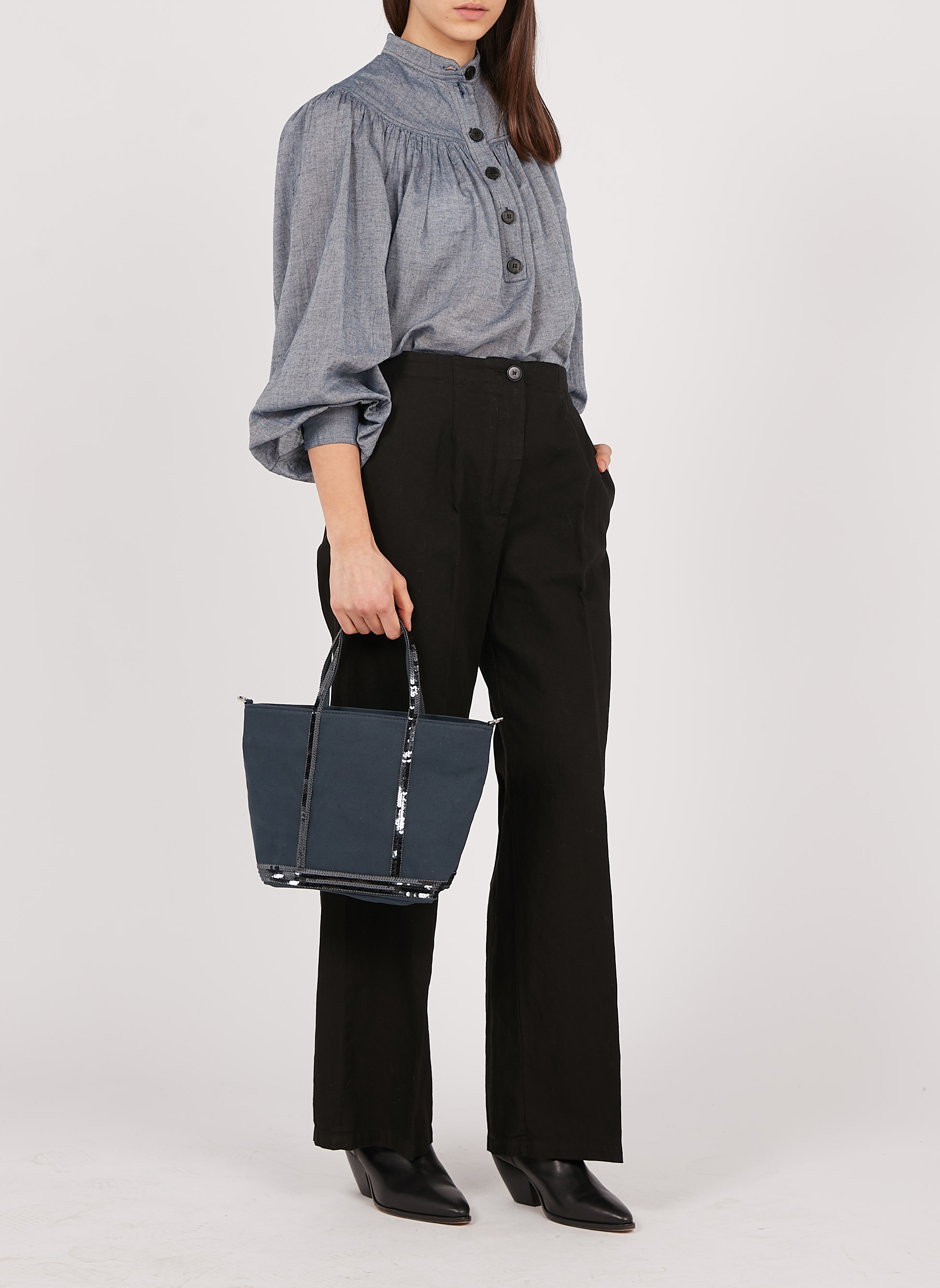 Mini cotton tote bag with sequins VANESSA BRUNO Black