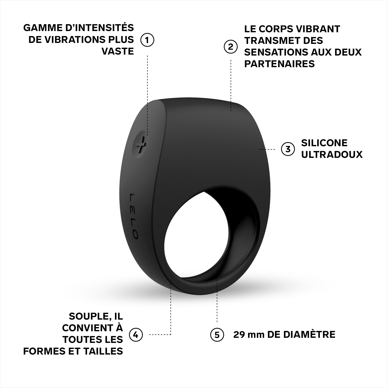 Vibrating ring for couples, cockring LELO Noir
