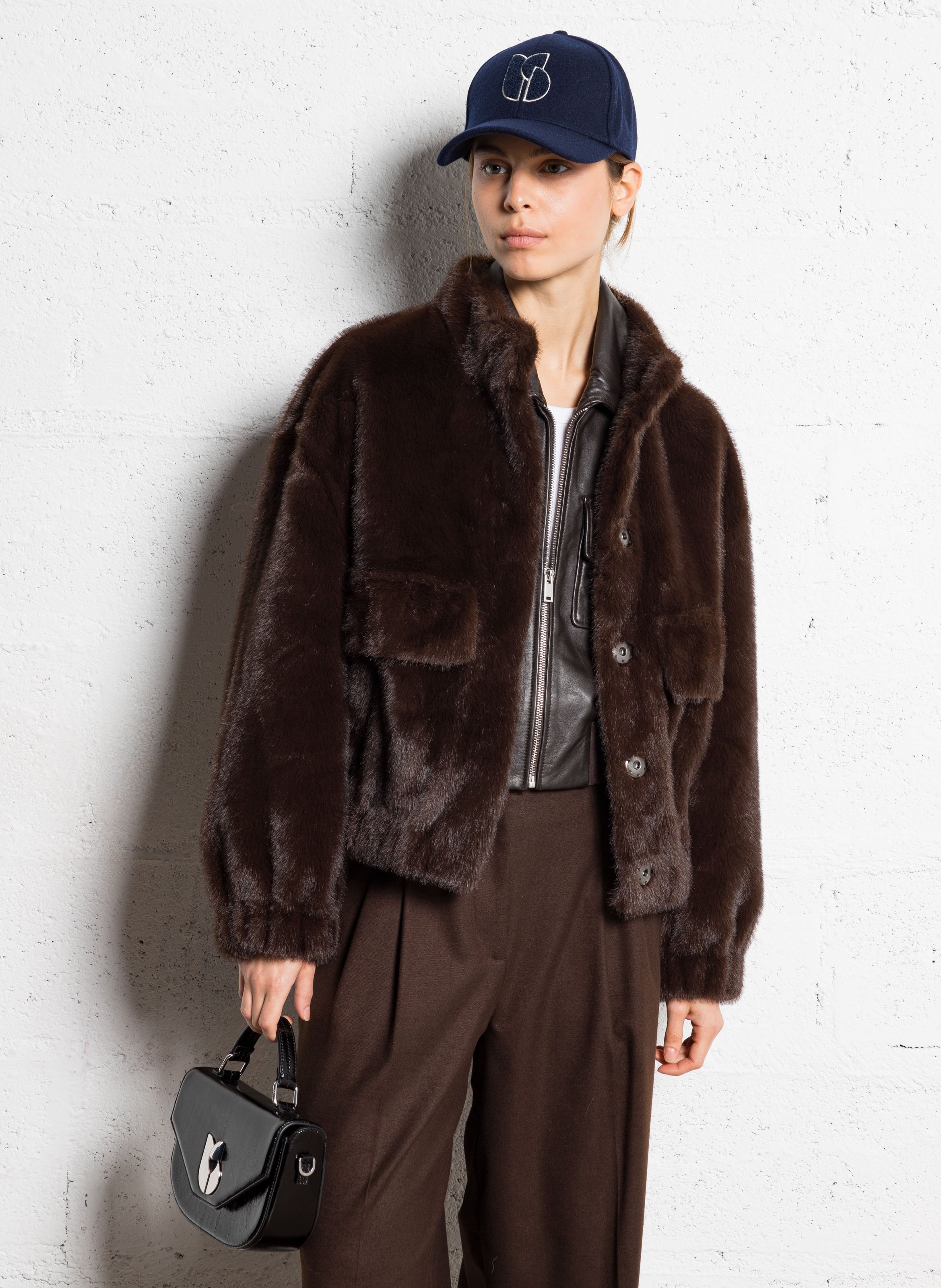 Veste ample col montant en fourrure synthétique BA&SH Marron