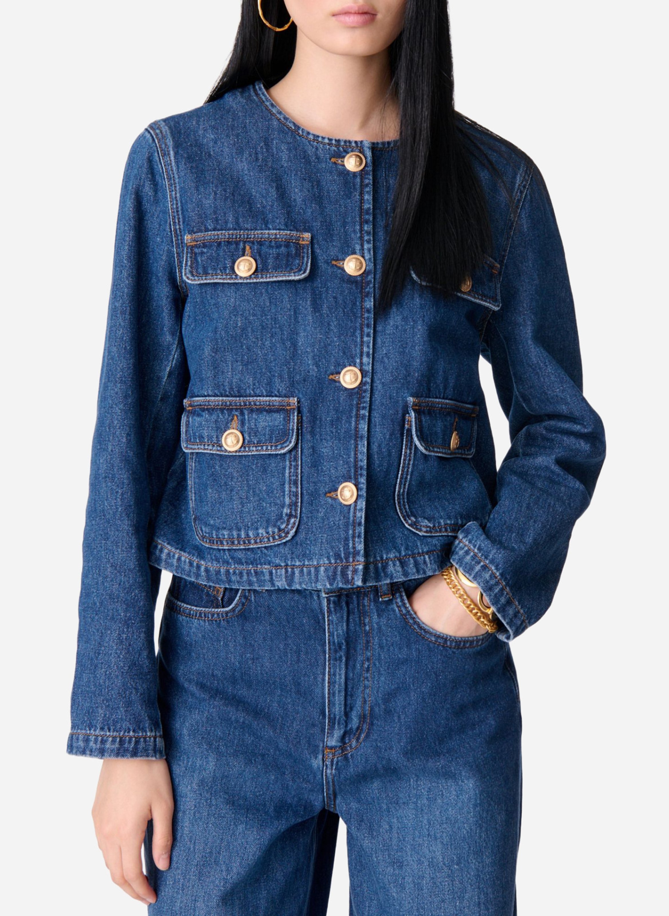Cropped denim jacket with decorative buttons VANESSA BRUNO Blue