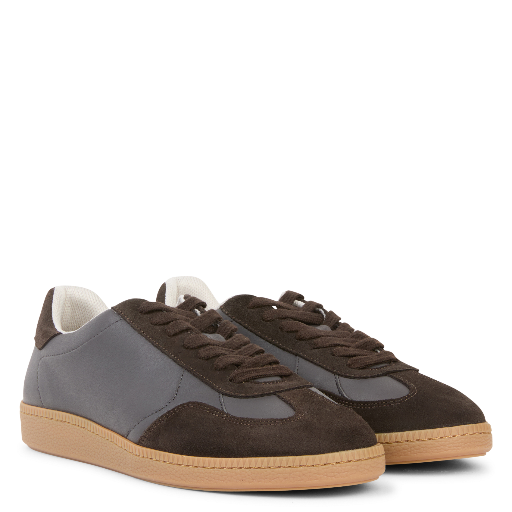 Low-top leather mix sneakers SELECTED Brown