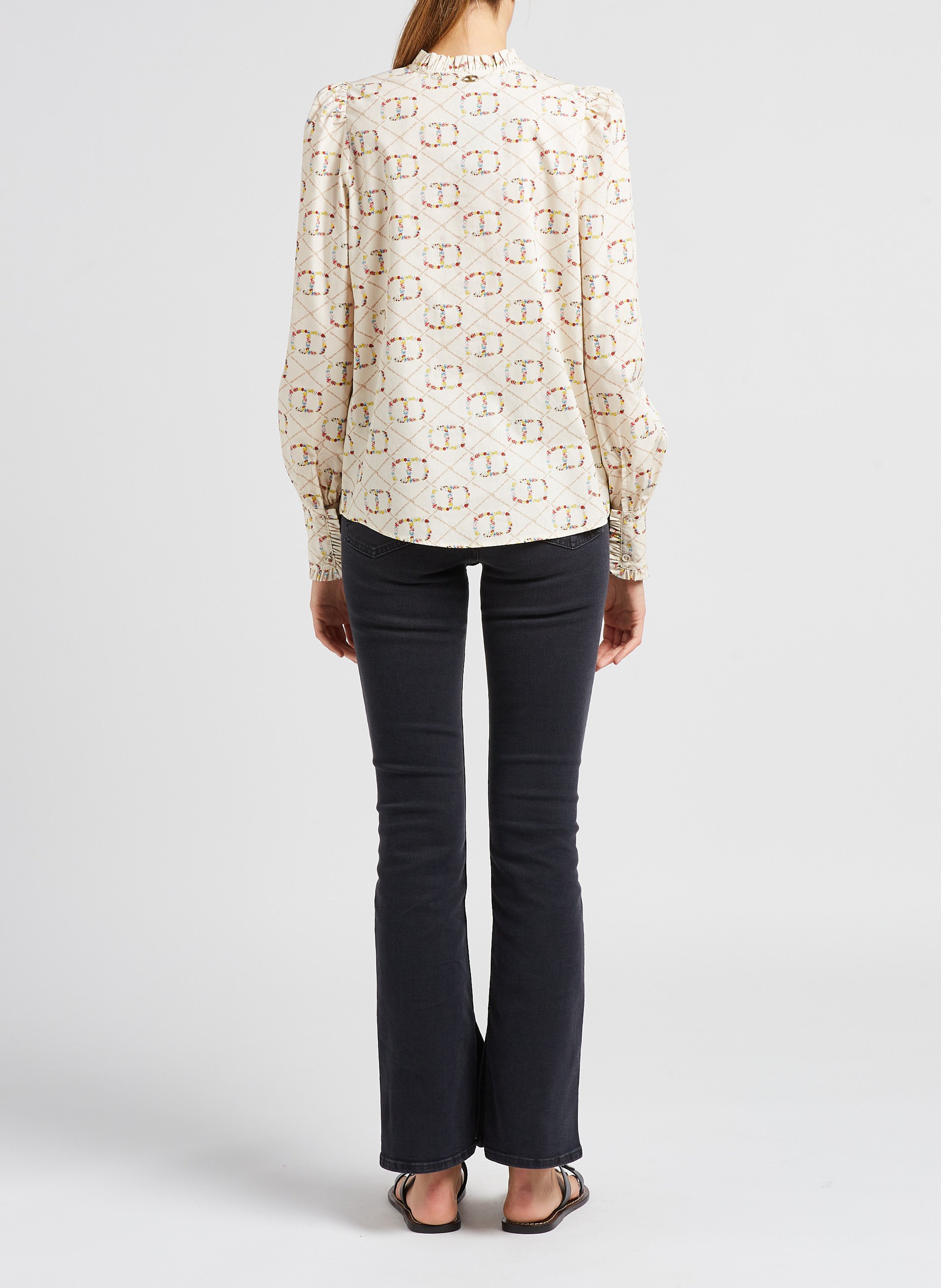 Round-neck printed cotton shirt TWINSET Beige