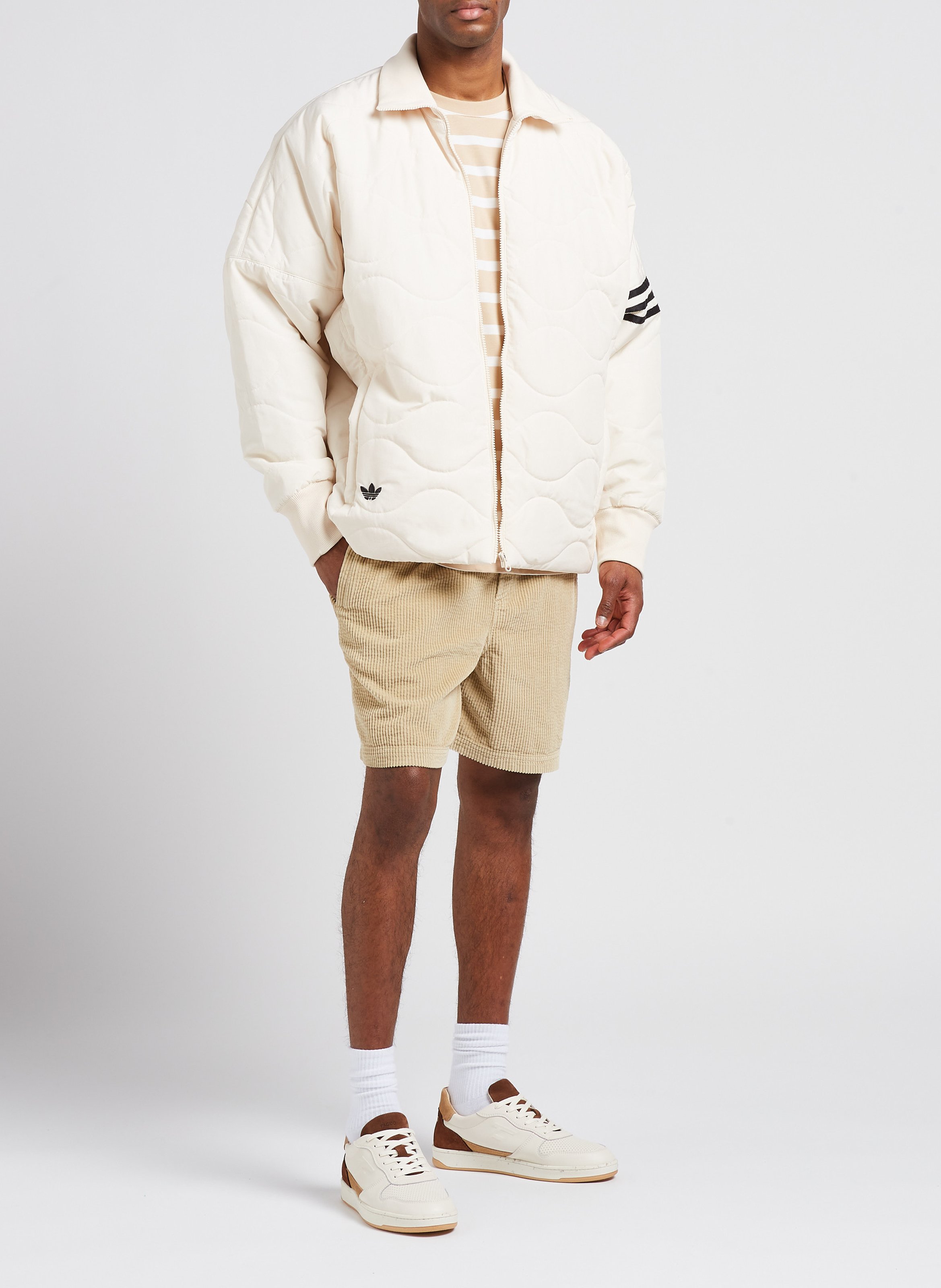 Regular-fit striped organic cotton T-shirt with round neck MINIMUM Beige