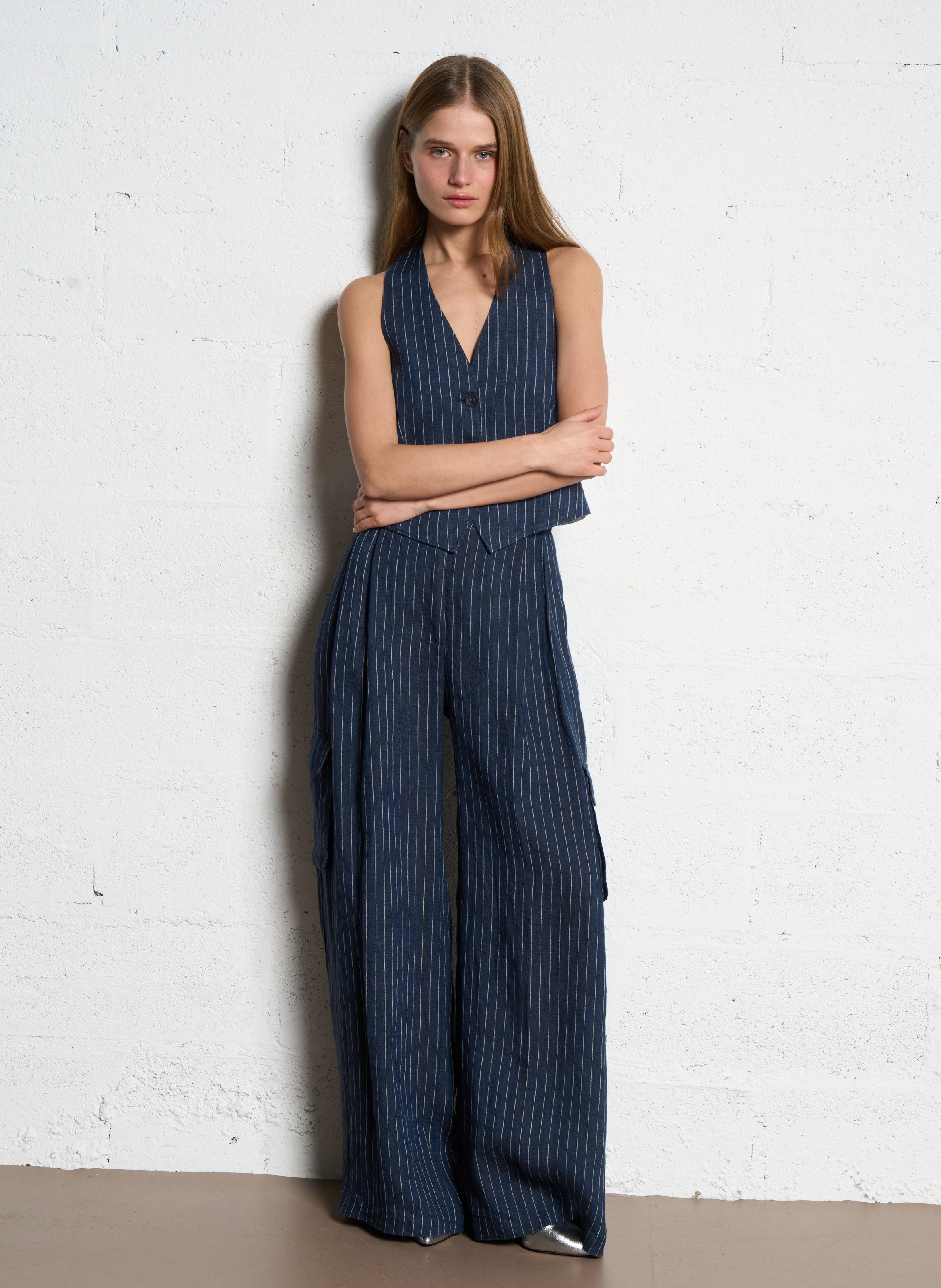 Straight linen trousers DIEGA Blue