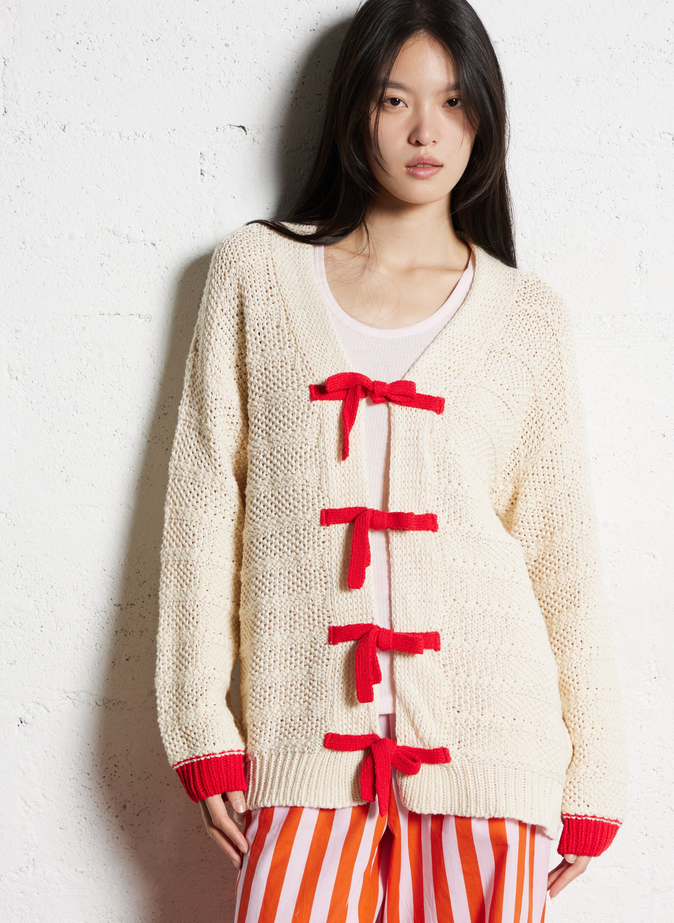 Gilet droit col v en coton mélangé DR BLOOM Beige