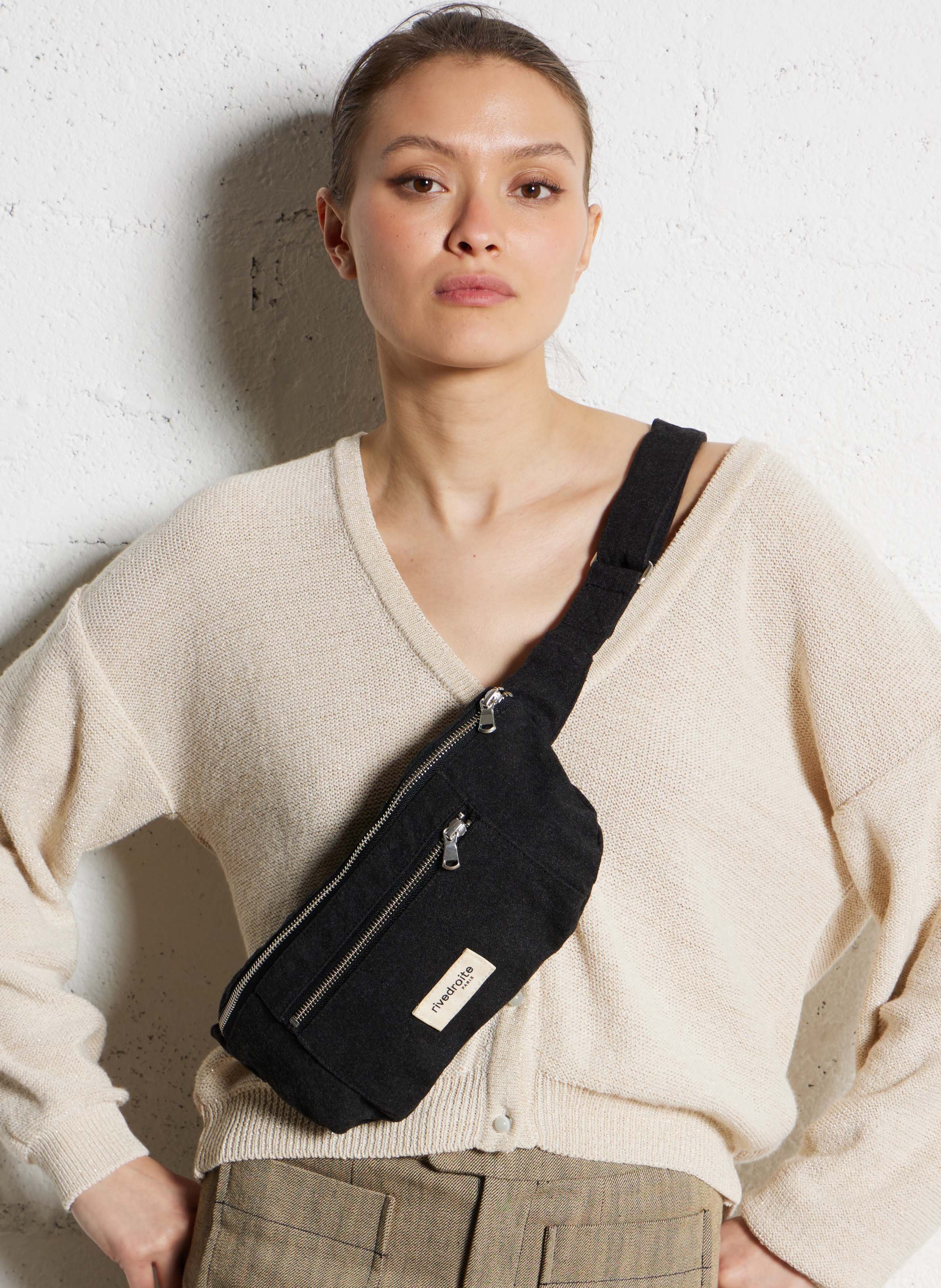 Recycled cotton waist bag RIVEDROITE PARIS Black