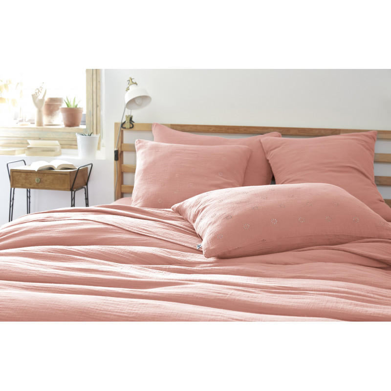 Cotton percale pillow case L'EFFET PAPILLON Pink