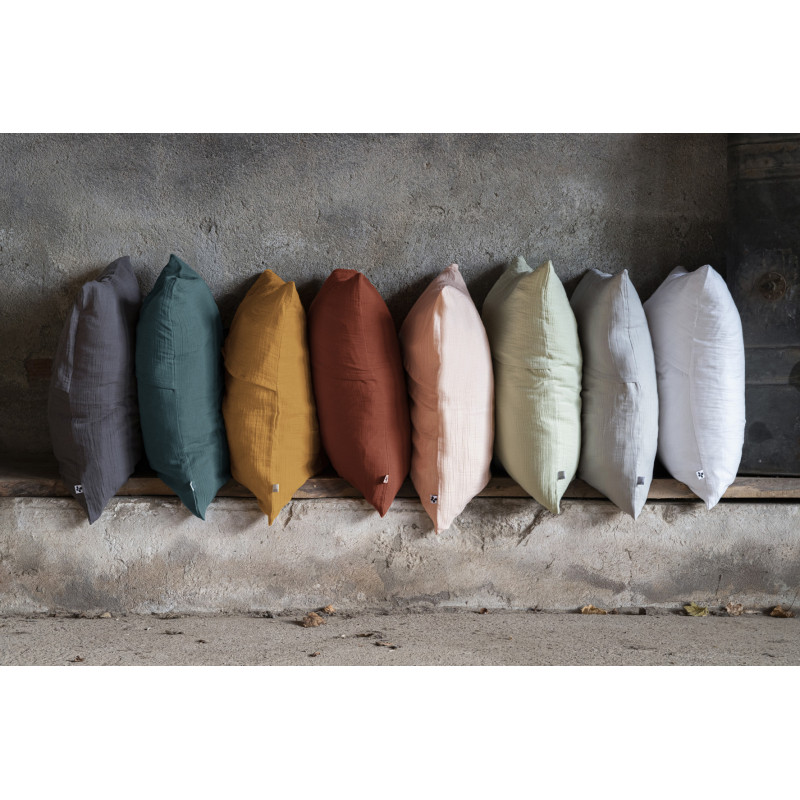 Cotton percale pillow case L'EFFET PAPILLON Grey