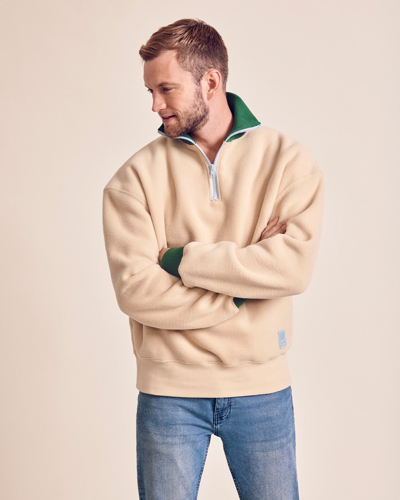 The Stan sweatshirt in recycled fleece with zippered collar EMOI EMOI Beige