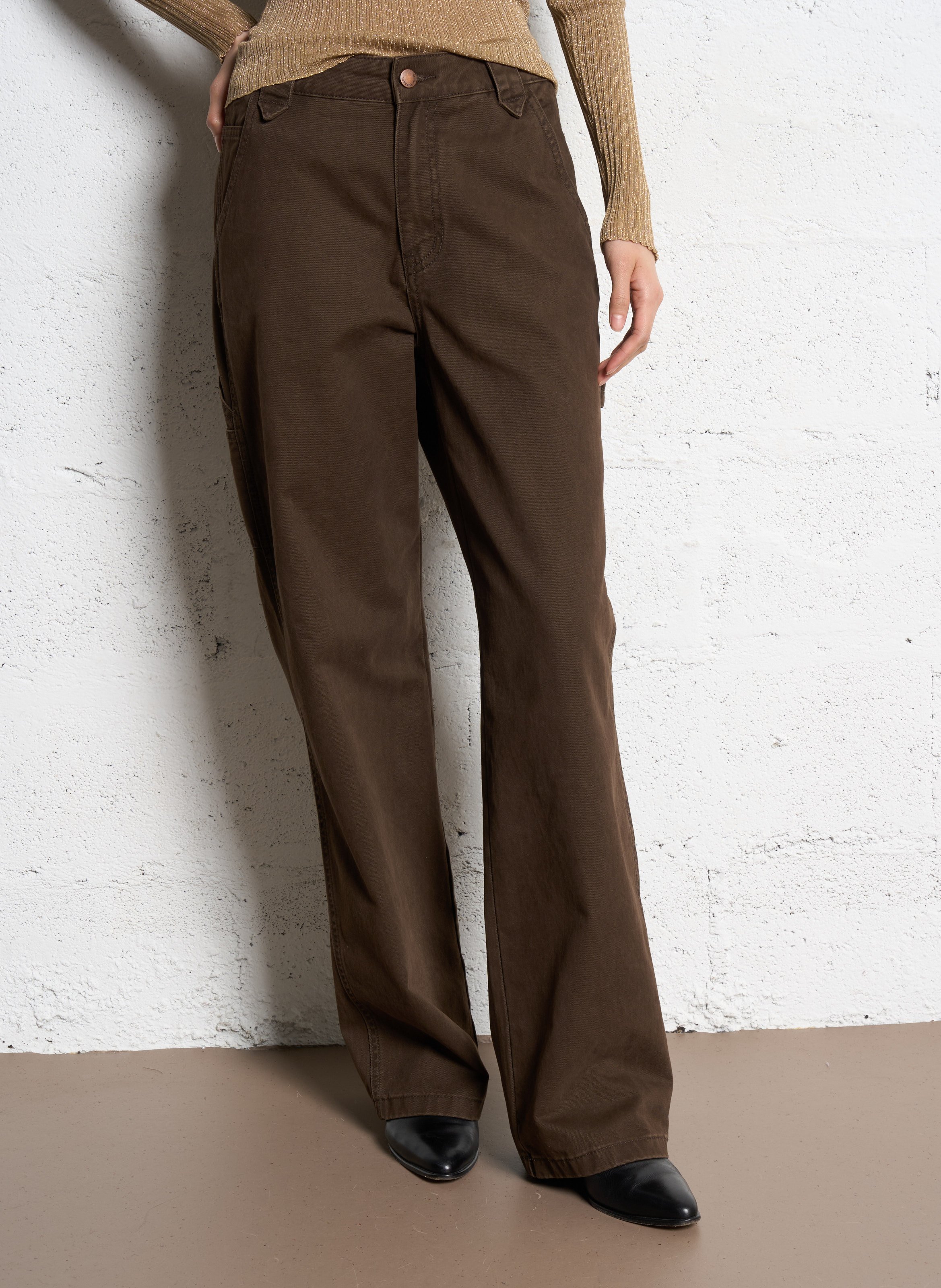 Pantalon droite en coton bio SUNCOO Marron