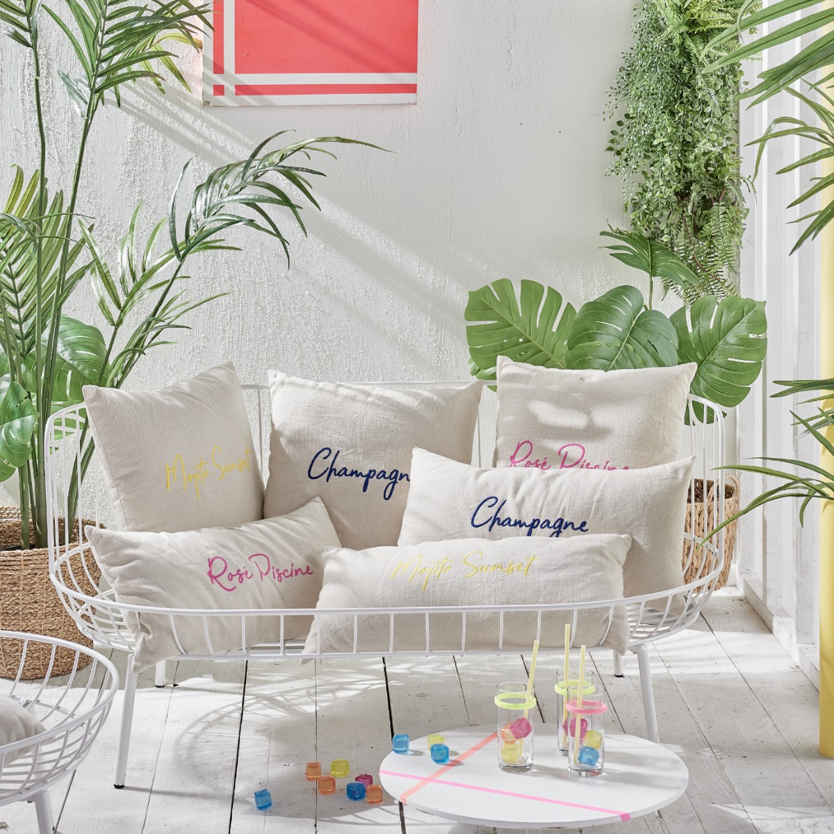 Set of 2 cotton removable cushion covers TODAY LINGE DE MAISON Pink