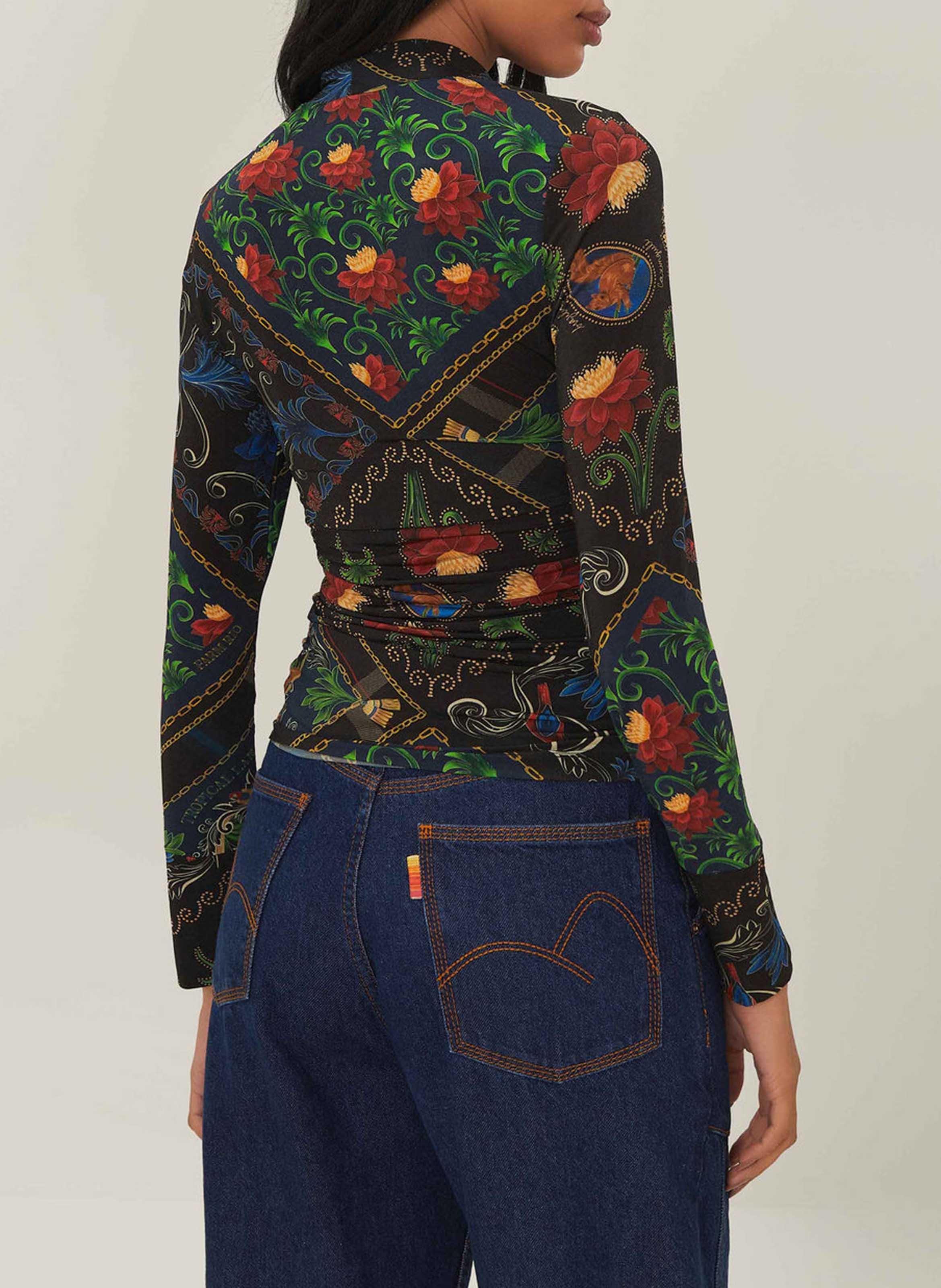 High-neck printed top FARM RIO Black