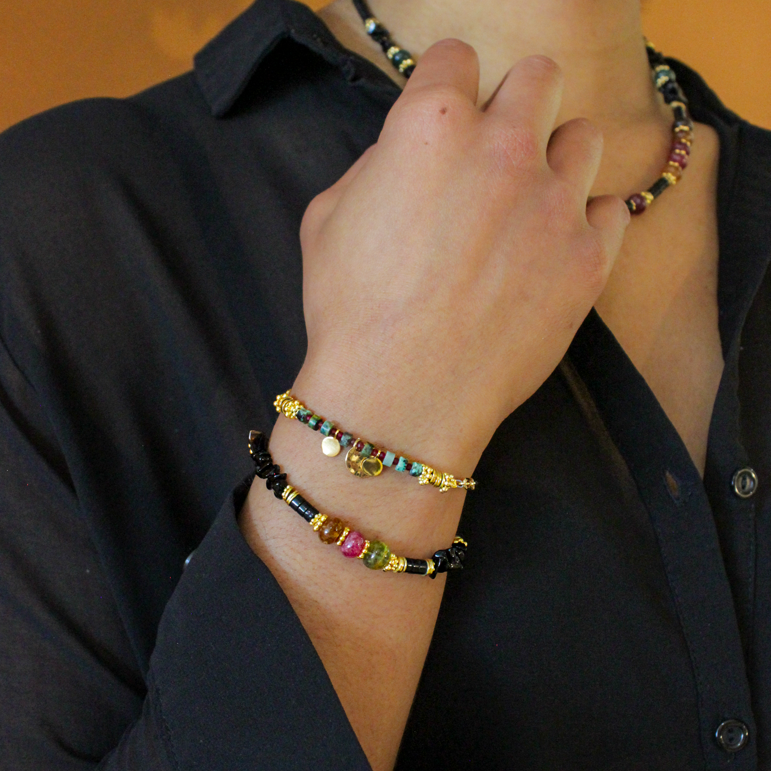 Heishi crunch and bead bracelet - Charlotte L'ATELIER DES DAMES Golden