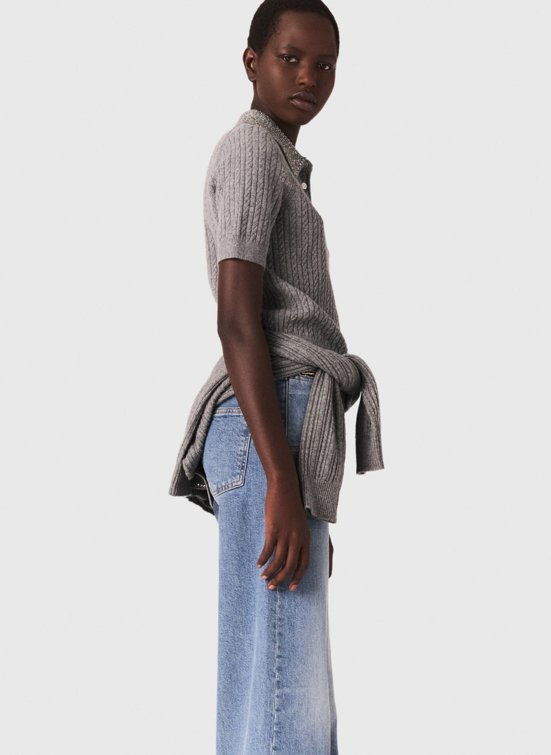 Pull col polo en laine MAJE Gris